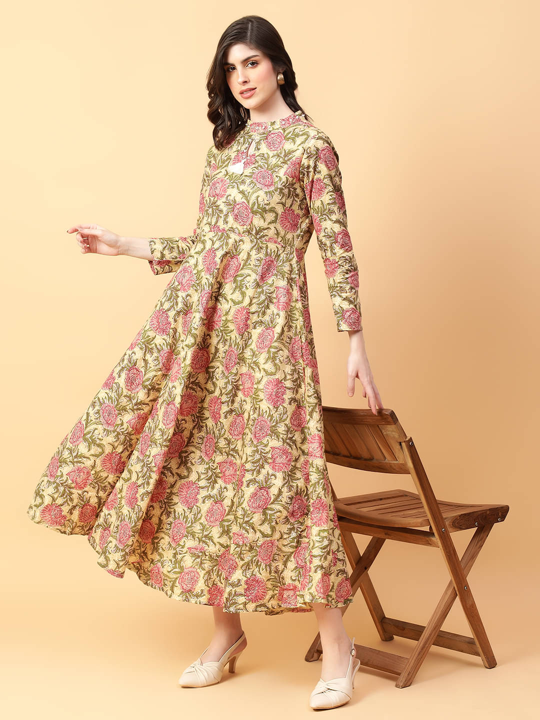     			Angkor Women Cotton Embroidered Anarkali Kurti ( Beige )