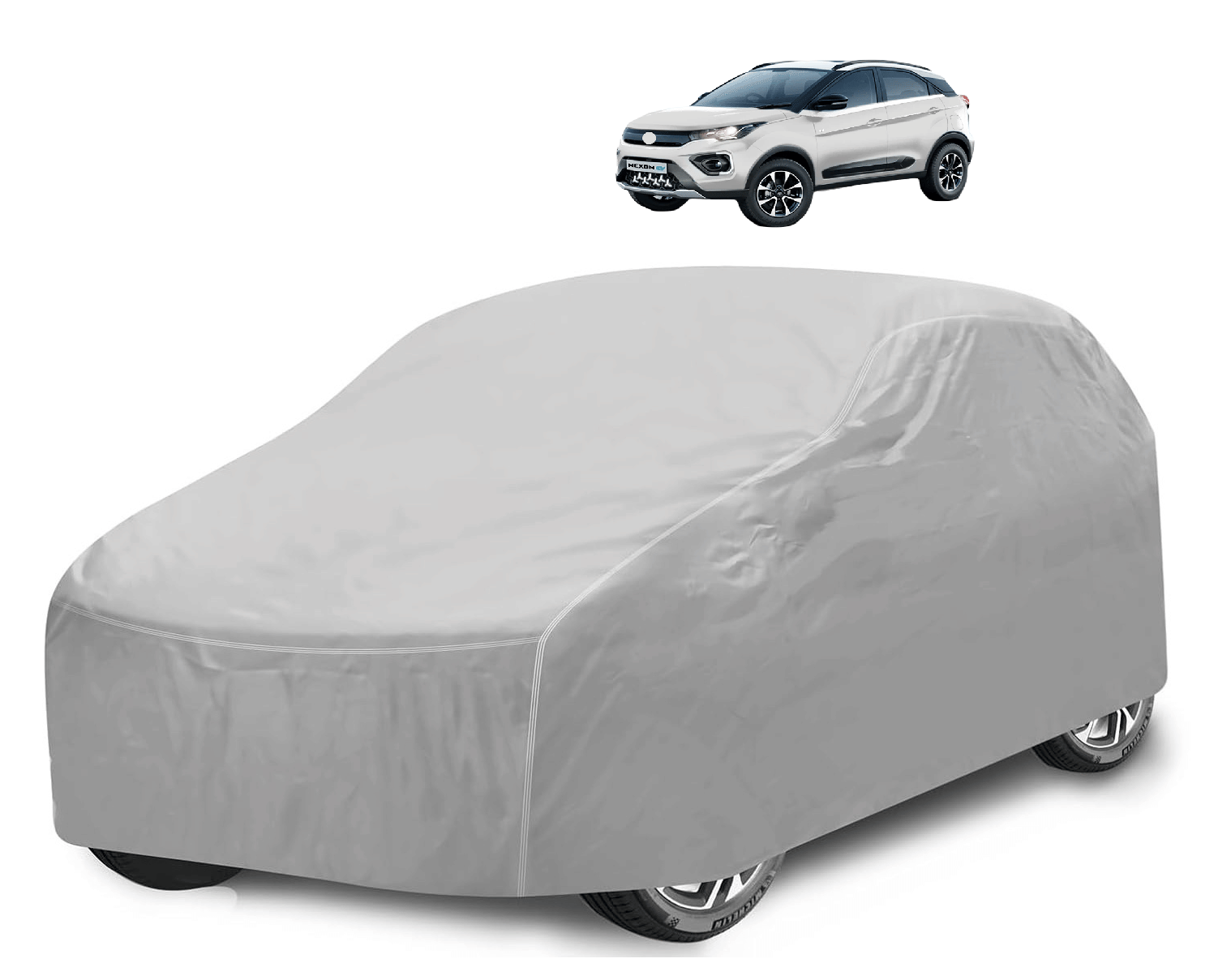 Auto Hub Car Body Cover for Tata All Car Models With Mirror Pocket ( Pack of 1 ) , Silver Auto Hub Car Body Cover for Tata All Car Models With Mirror Pocket ( Pack of 1 ) , Silver