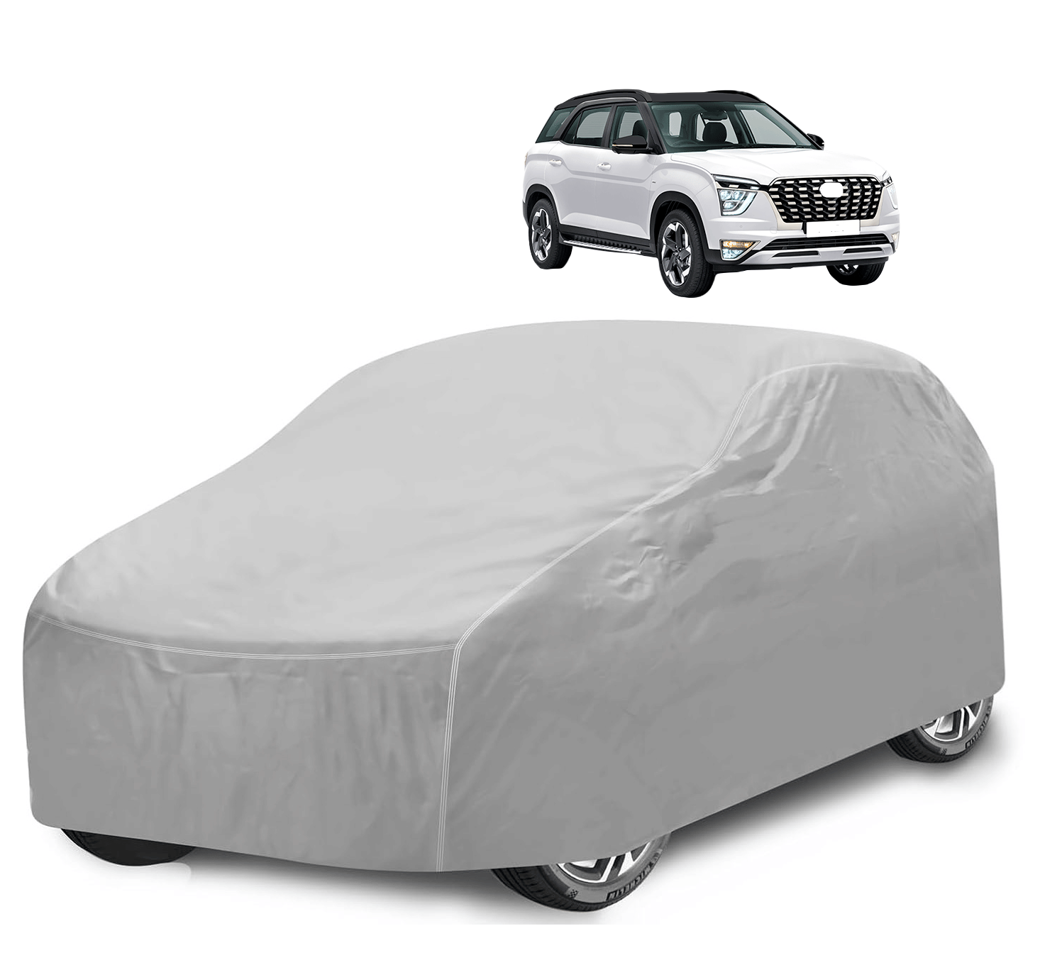 Auto Hub Car Body Cover for Hyundai All Car Models With Mirror Pocket ( Pack of 1 ) , Silver Auto Hub Car Body Cover for Hyundai All Car Models With Mirror Pocket ( Pack of 1 ) , Silver