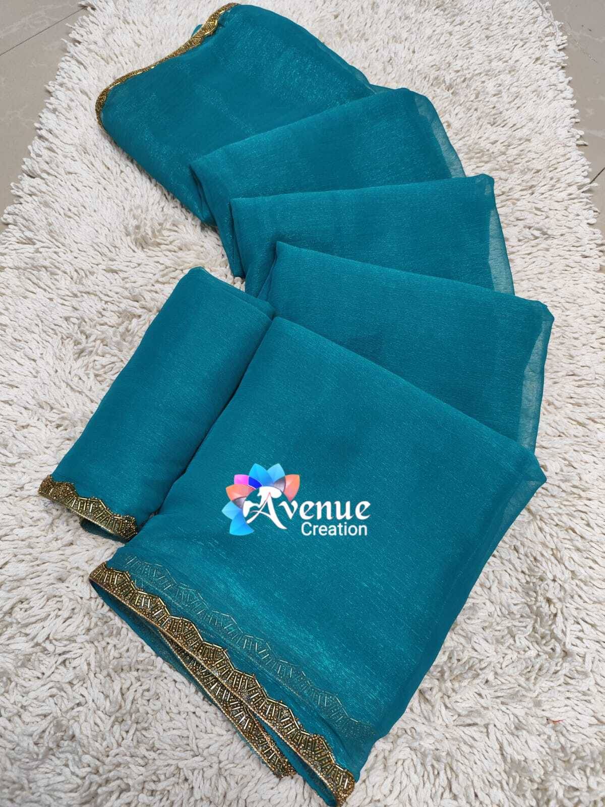 Avenue Creation Shimmer Embellished Regular Saree With Unstitched Blouse Piece ( Rama ) Avenue Creation Shimmer Embellished Regular Saree With Unstitched Blouse Piece ( Rama )