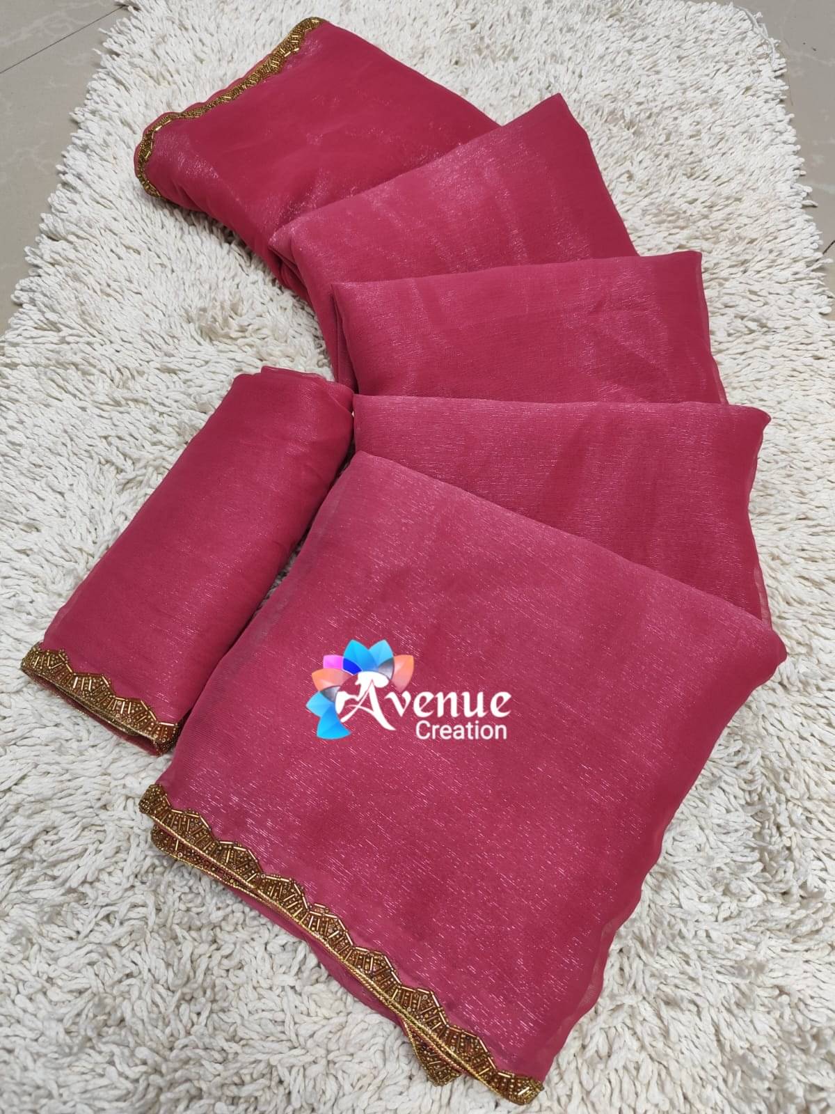     			Avenue Creation Shimmer Embellished Regular Saree With Unstitched Blouse Piece ( Rani )