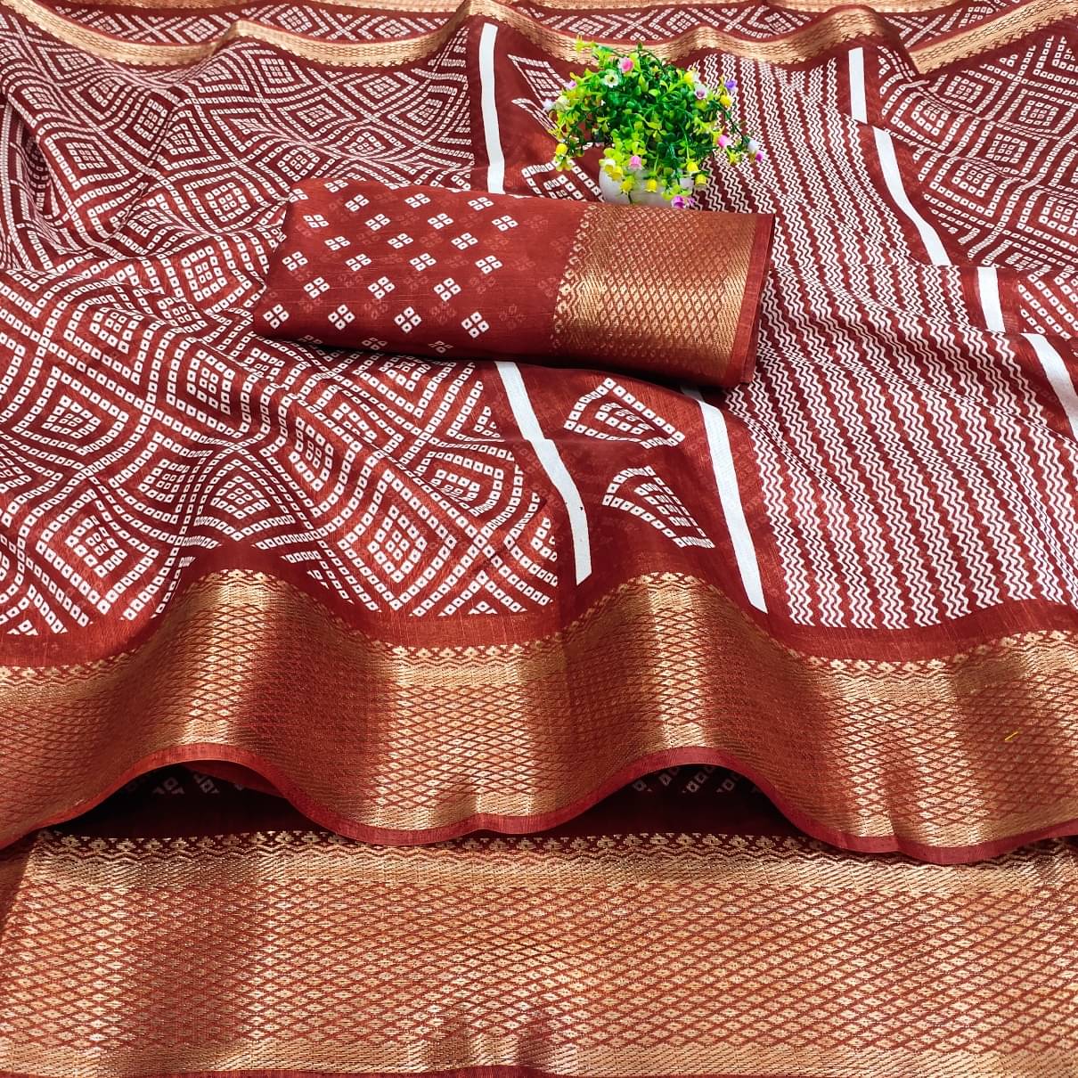     			BANDHANI VILLA Cotton Blend Printed Regular Saree With Unstitched Blouse Piece ( Orange )