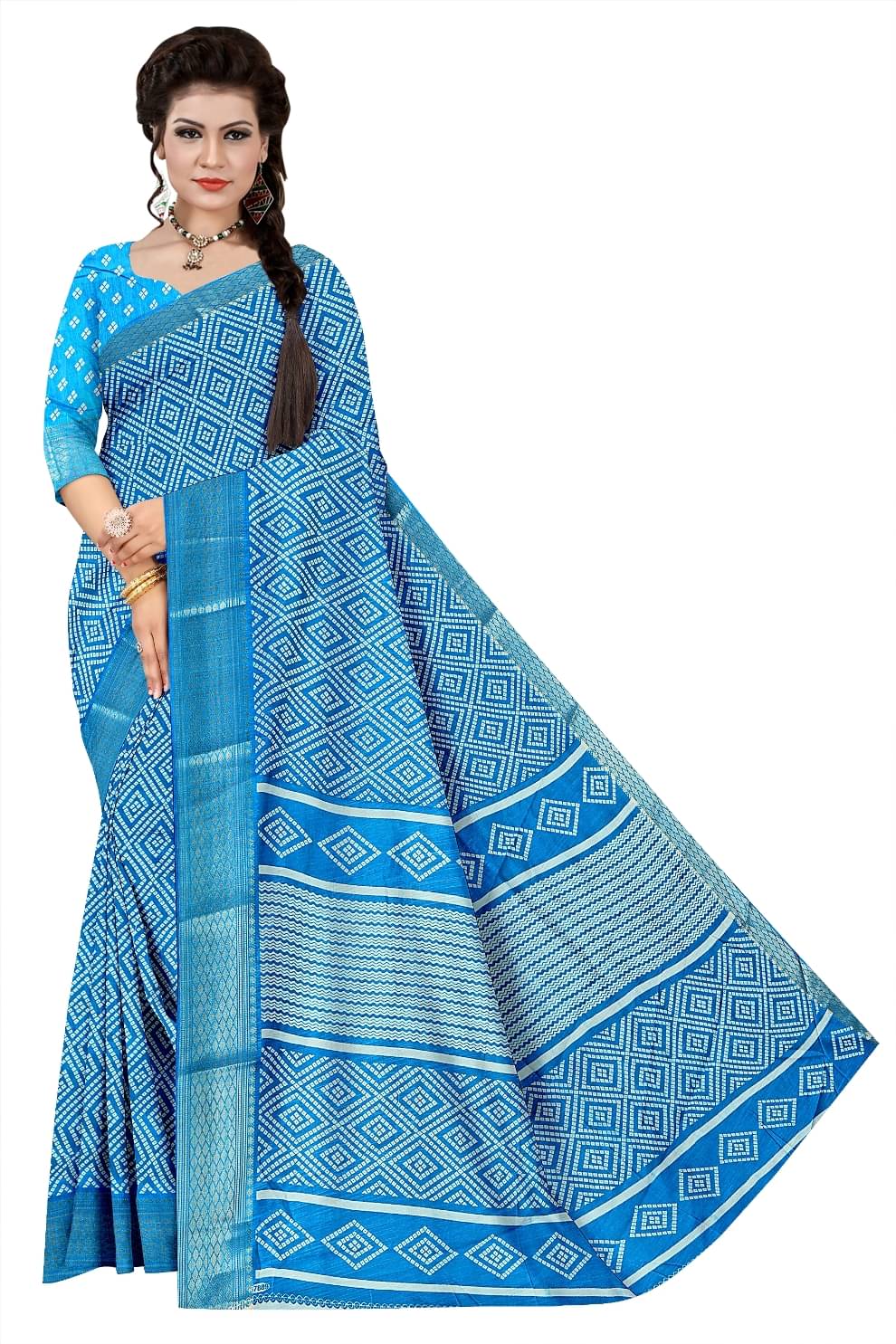     			BANDHANI VILLA Cotton Blend Printed Regular Saree With Unstitched Blouse Piece ( Sky Blue )