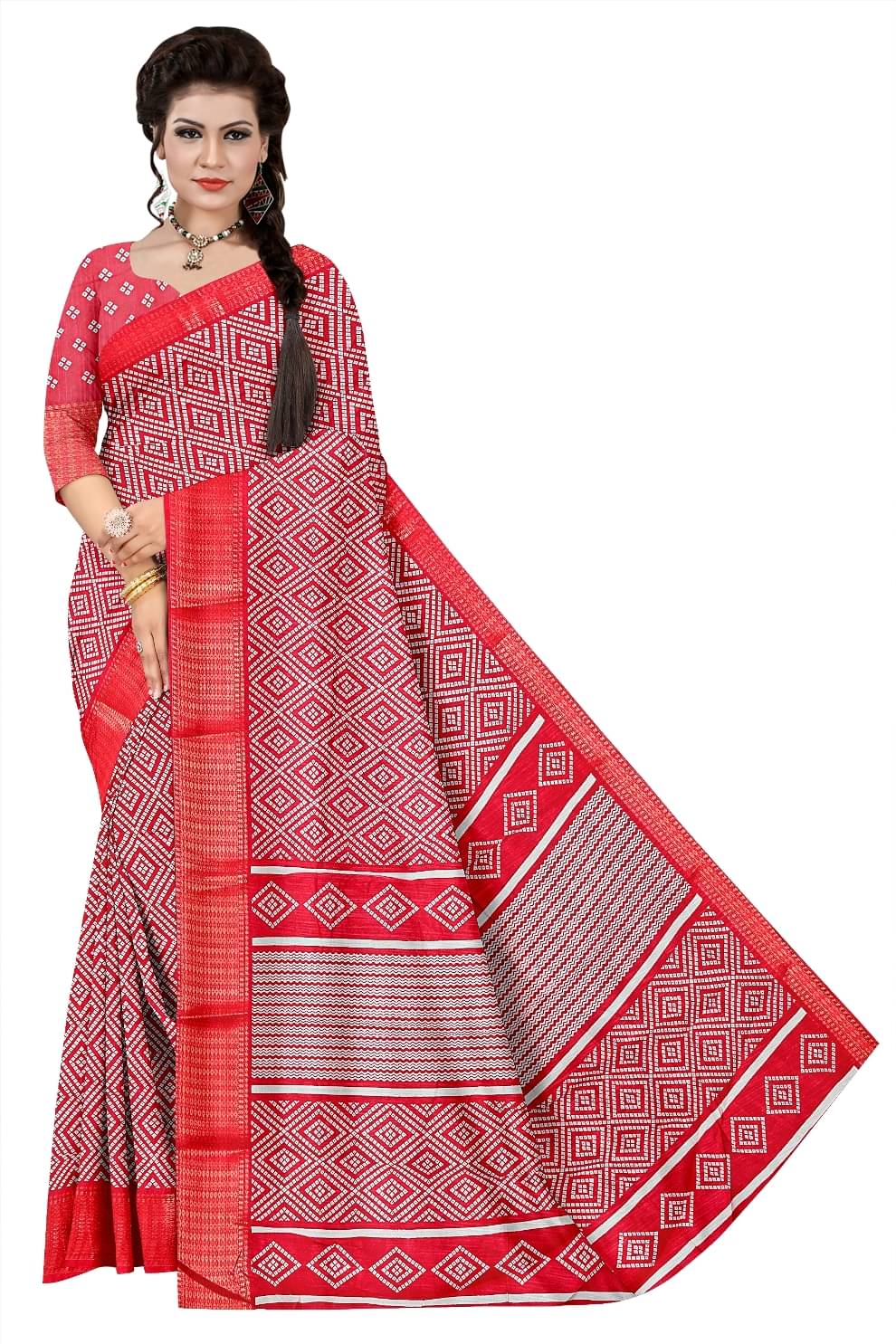     			BANDHANI VILLA Cotton Blend Printed Regular Saree With Unstitched Blouse Piece ( Pink )