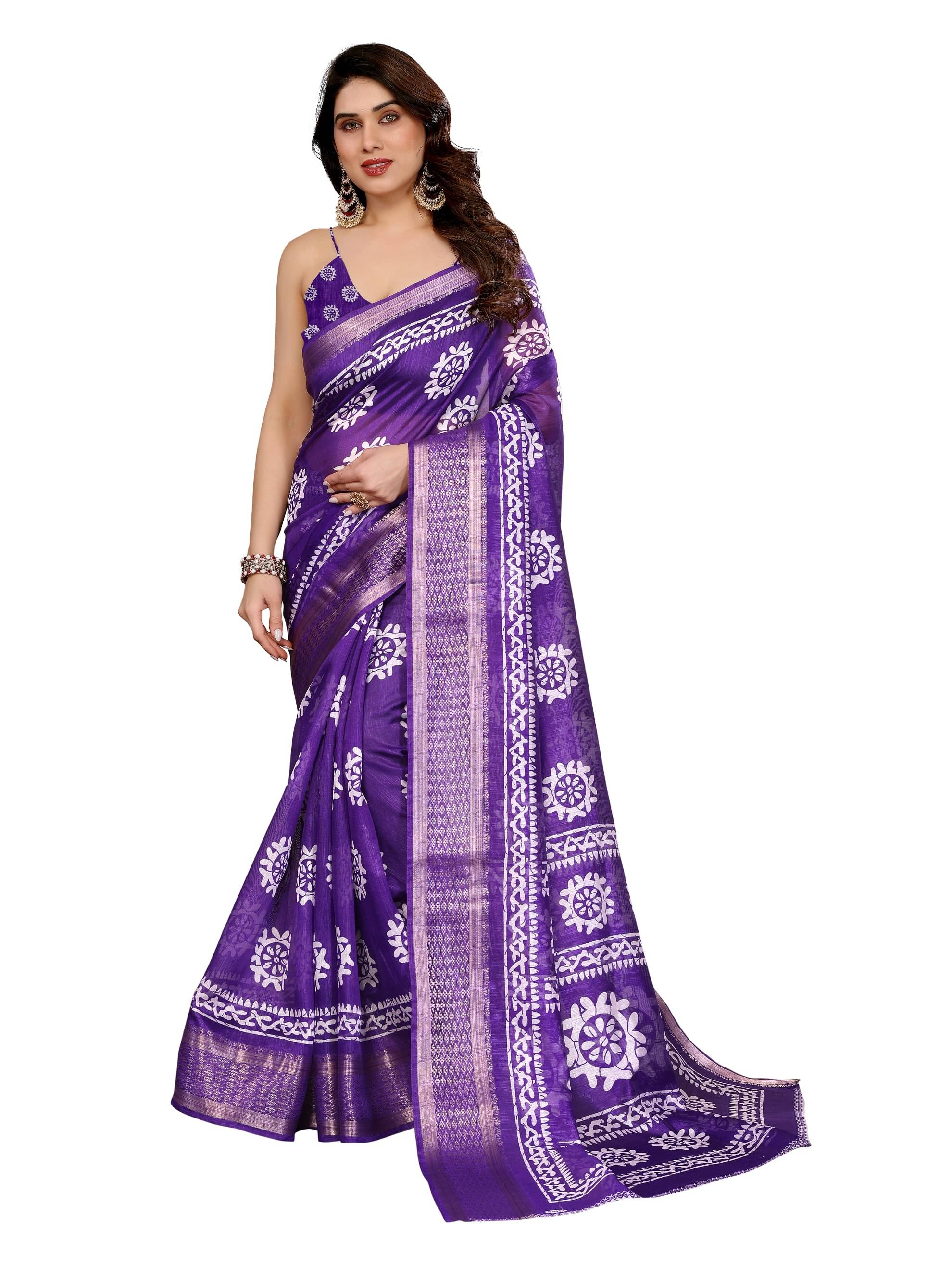 BANDHANI VILLA Cotton Blend Printed Regular Saree With Unstitched Blouse Piece ( Blue ) BANDHANI VILLA Cotton Blend Printed Regular Saree With Unstitched Blouse Piece ( Blue )