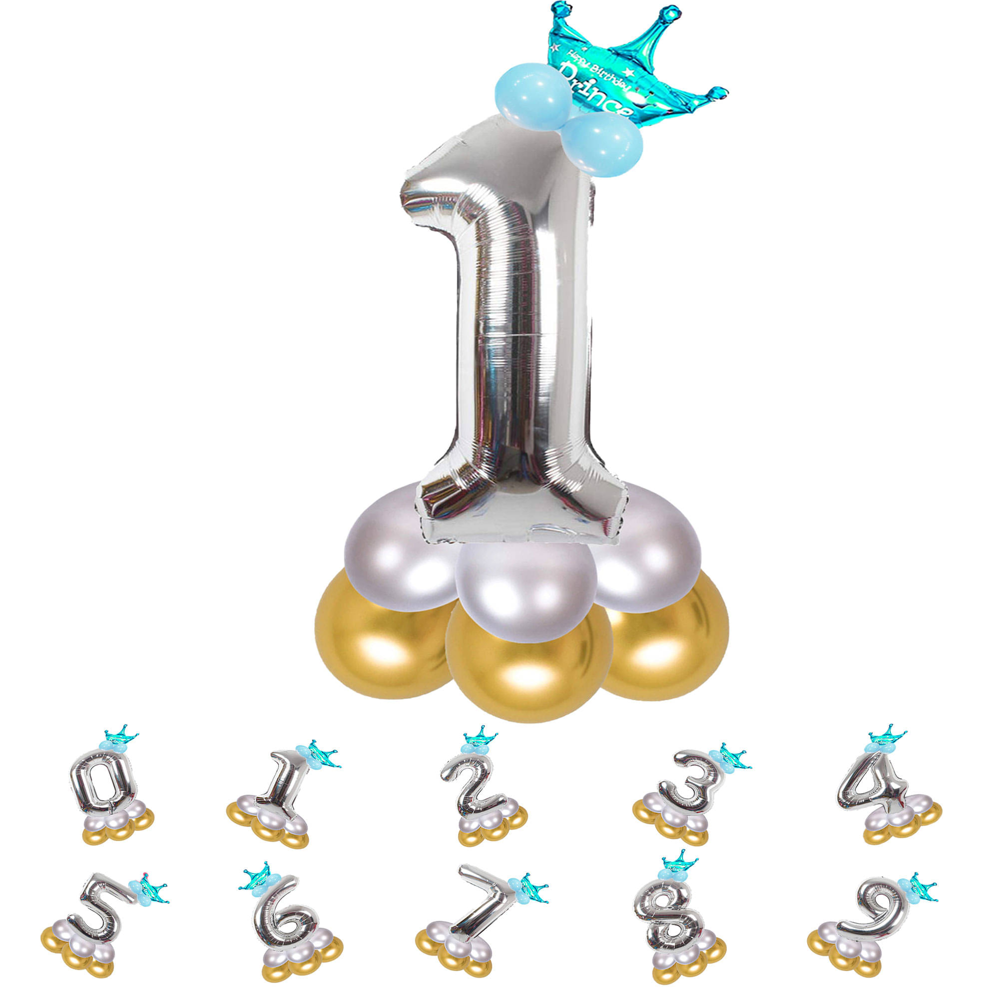     			Bubble Bells 1/One number 32 Inch Silver Color Foil Number Balloon For Birthday & Anniversary Decoration Kit,Helium Foil Balloon For One Birthday With Crown Metalic Pastel Balloons For Birthday Decoration.