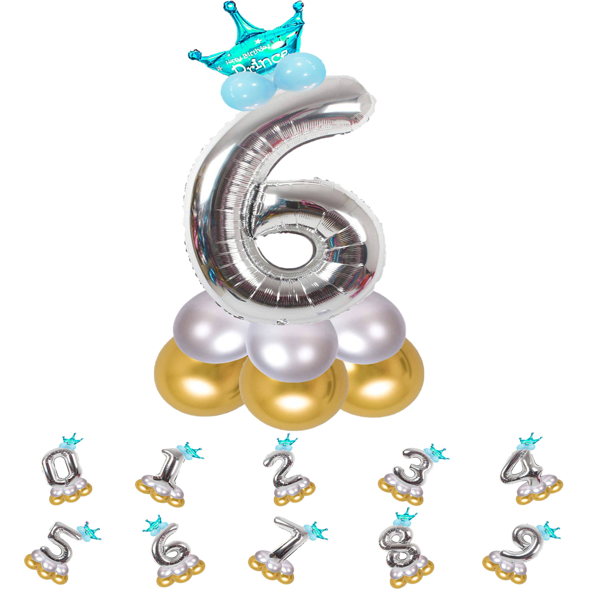     			Bubble Bells 6/Six number 32 Inch Silver Color Foil Number Balloon For Birthday & Anniversary Decoration Kit,Helium Foil Balloon For Six Birthday With Crown Metalic Pastel Balloons For Birthday Decoration.