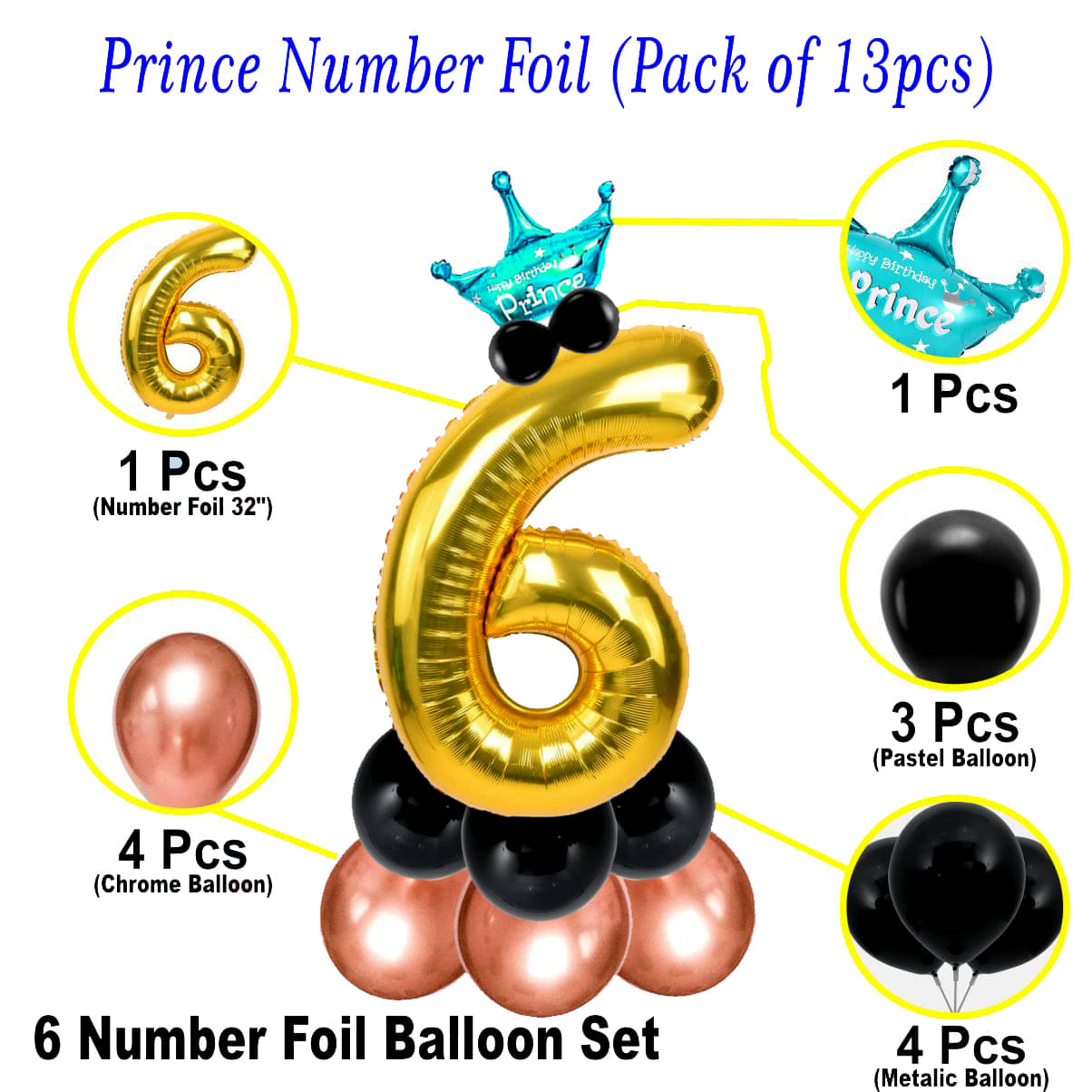     			Bubble Bells 6/Six number 32 Inch Golden Color Foil Number Balloon For Birthday & Anniversary Decoration Kit,Helium Foil Balloon For Six Birthday With Crown Metalic Pastel Balloons For Birthday Decoration.