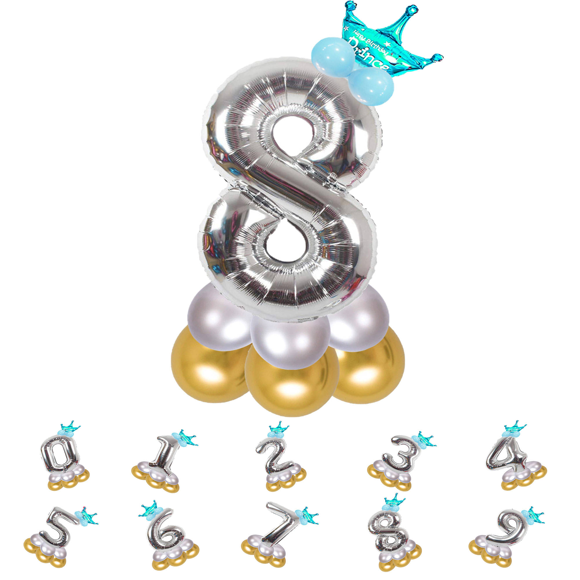     			Bubble Bells 8/Eight number 32 Inch Silver Color Foil Number Balloon For Birthday & Anniversary Decoration Kit,Helium Foil Balloon For Eight Birthday With Crown Metalic Pastel Balloons For Birthday Decoration.