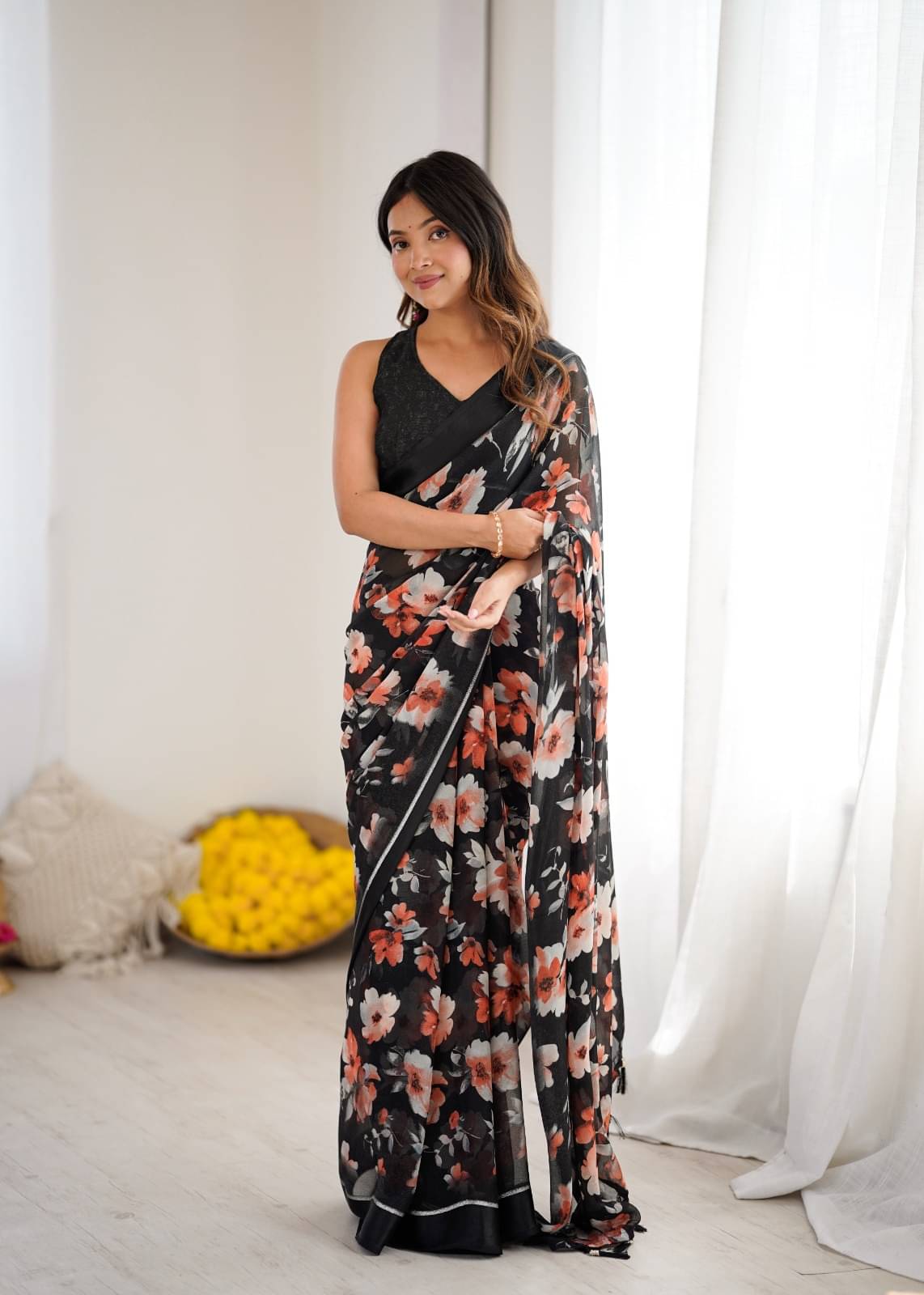     			DIKONA DESIGNER Chiffon Printed Kasavu Saree With Unstitched Blouse Piece ( Multicolor 5 )