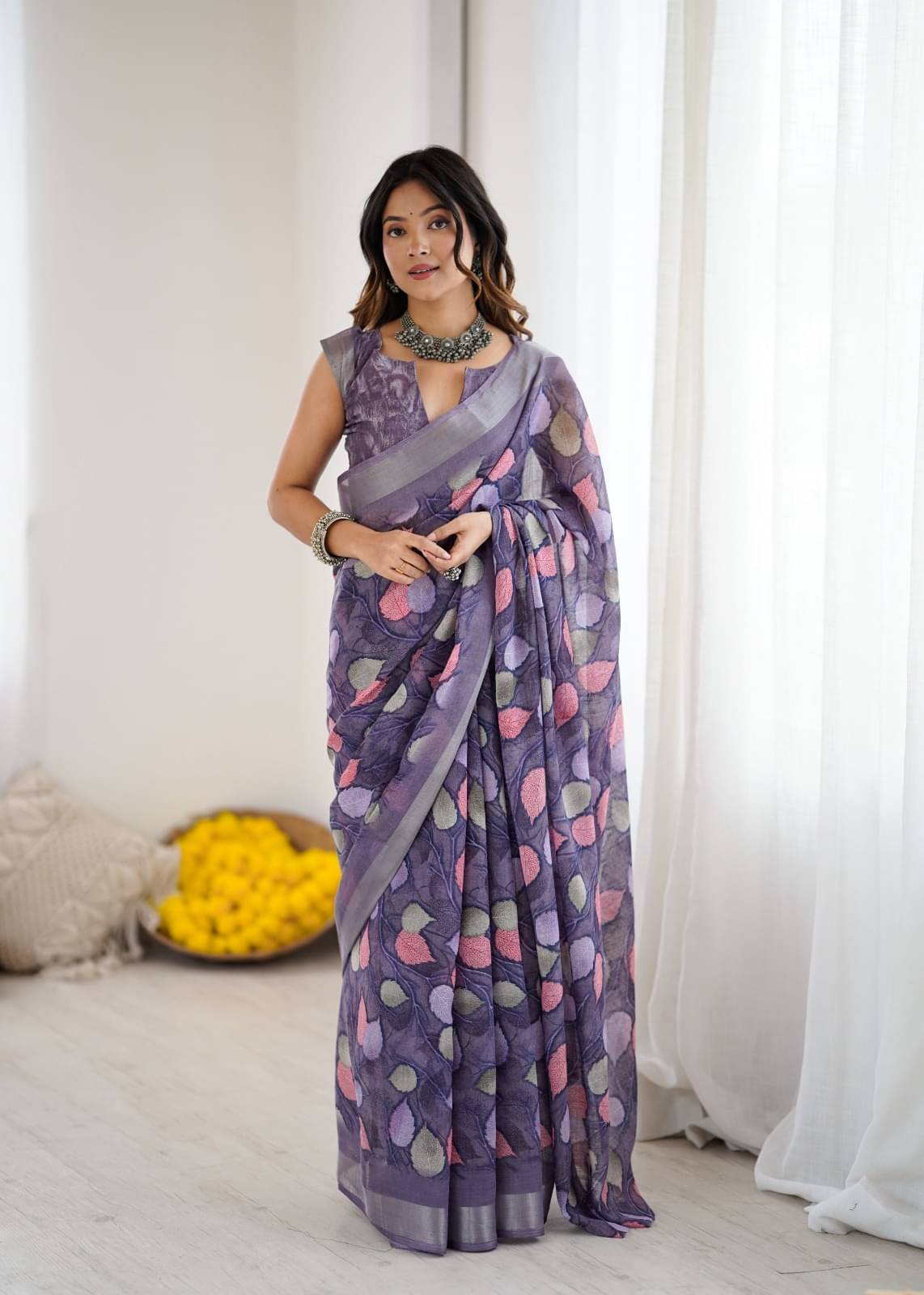     			DIKONA DESIGNER Cotton Printed Kota Doria Saree With Unstitched Blouse Piece ( Lavender )