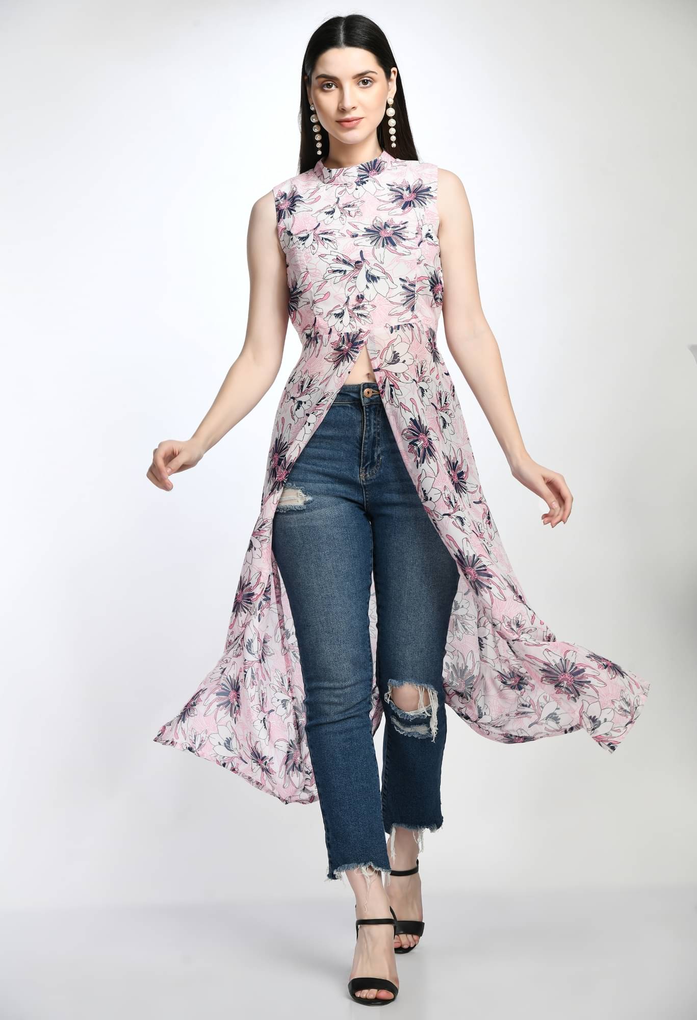 Divine Bezz Women Georgette Printed Front Slit Kurti ( Pink ) Divine Bezz Women Georgette Printed Front Slit Kurti ( Pink )