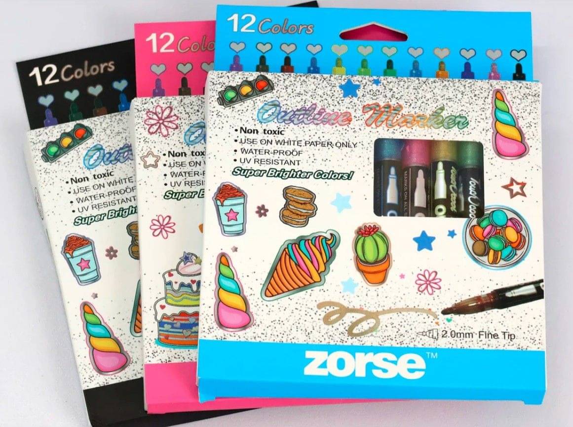     			Eclet 12 Colors Outline Glitter Marker Writing Drawing Pens for kids No Mess,All Style Smooth Nib Sketch Pens  (Set of 1, Multicolor)