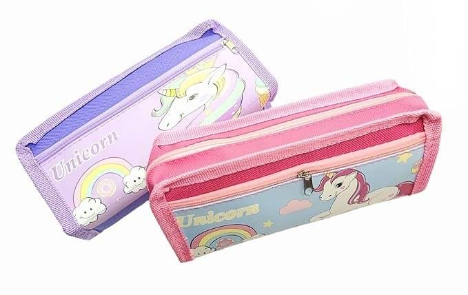     			Eclet 1pc Cute Unicorn Two Zipper Pencil Case, Pen & Pencil Pouch Bag Case for School Supplies for Kids(any random design will send) Art Artificial Leather Pencil Box  (Set of 1, Multicolor)-a