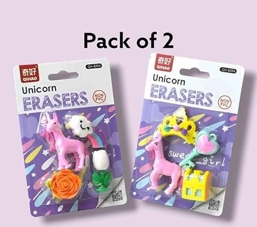     			Eclet (4 in 1)3D Unicorn Design Rubber Pencil Erasers Gift combo for Girls Non-Toxic Eraser  (Set of 2 Multicolor)