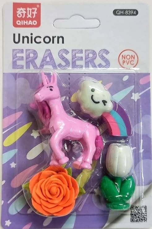     			Eclet (4 in 1)3D Unicorn Design Rubber Pencil Erasers Gift combo for Girls Non-Toxic Eraser  (Set of 1, Multicolor)