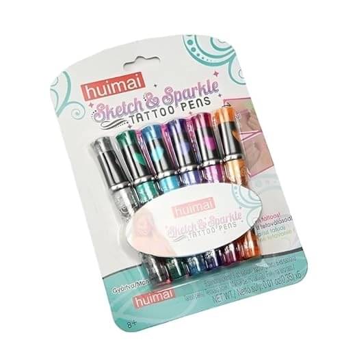Eclet 6pc Sketch and Sparkle Tattoo Pens toy Set with Stencils for kids and all ages Pen Gift Set (Ink Color - Multicolor) Eclet 6pc Sketch and Sparkle Tattoo Pens toy Set with Stencils for kids and all ages Pen Gift Set (Ink Color - Multicolor)