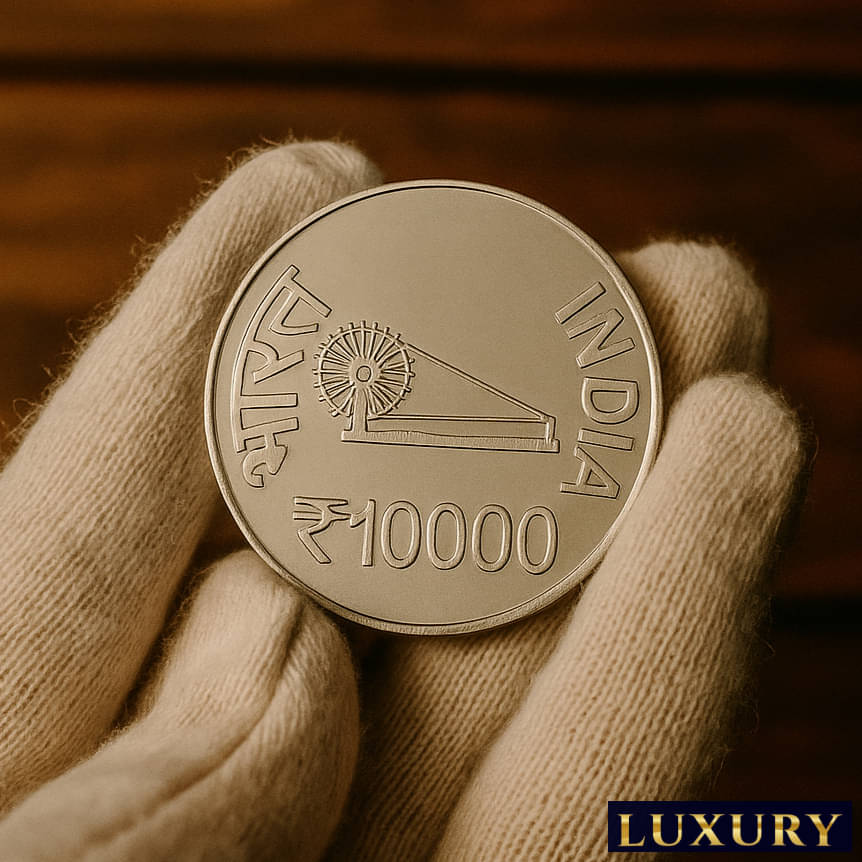     			Extreme Rare 10000 Rupees, Rabindranath Tagore Silver Plated Memorial Coin