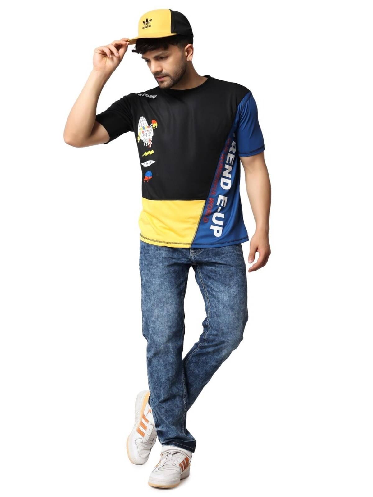     			FLIRTY SOUL Men Polyester Regular Fit Colorblock T-Shirt ( Black )