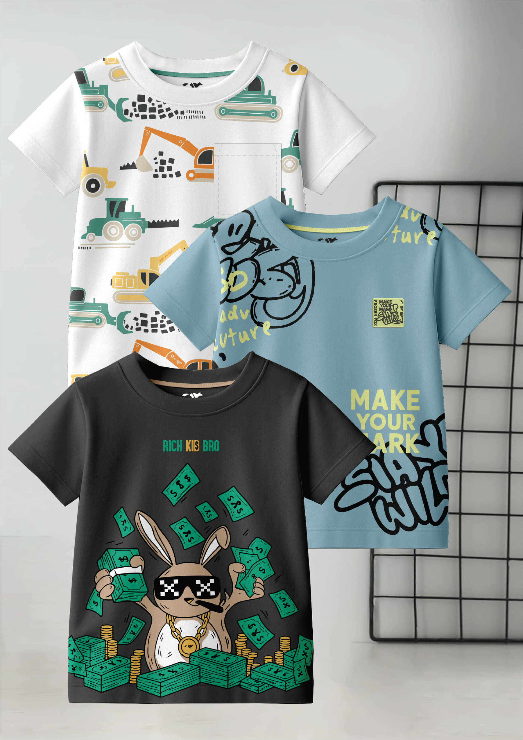     			FROSEN FOX Pack of 3 Boys Cotton T-Shirt ( Multicolor 3 )