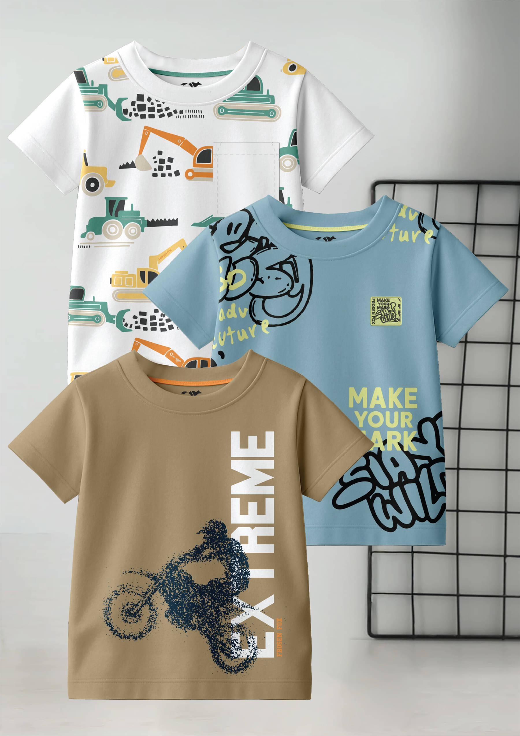     			FROSEN FOX Pack of 3 Boys Cotton T-Shirt ( Multicolor 1 )