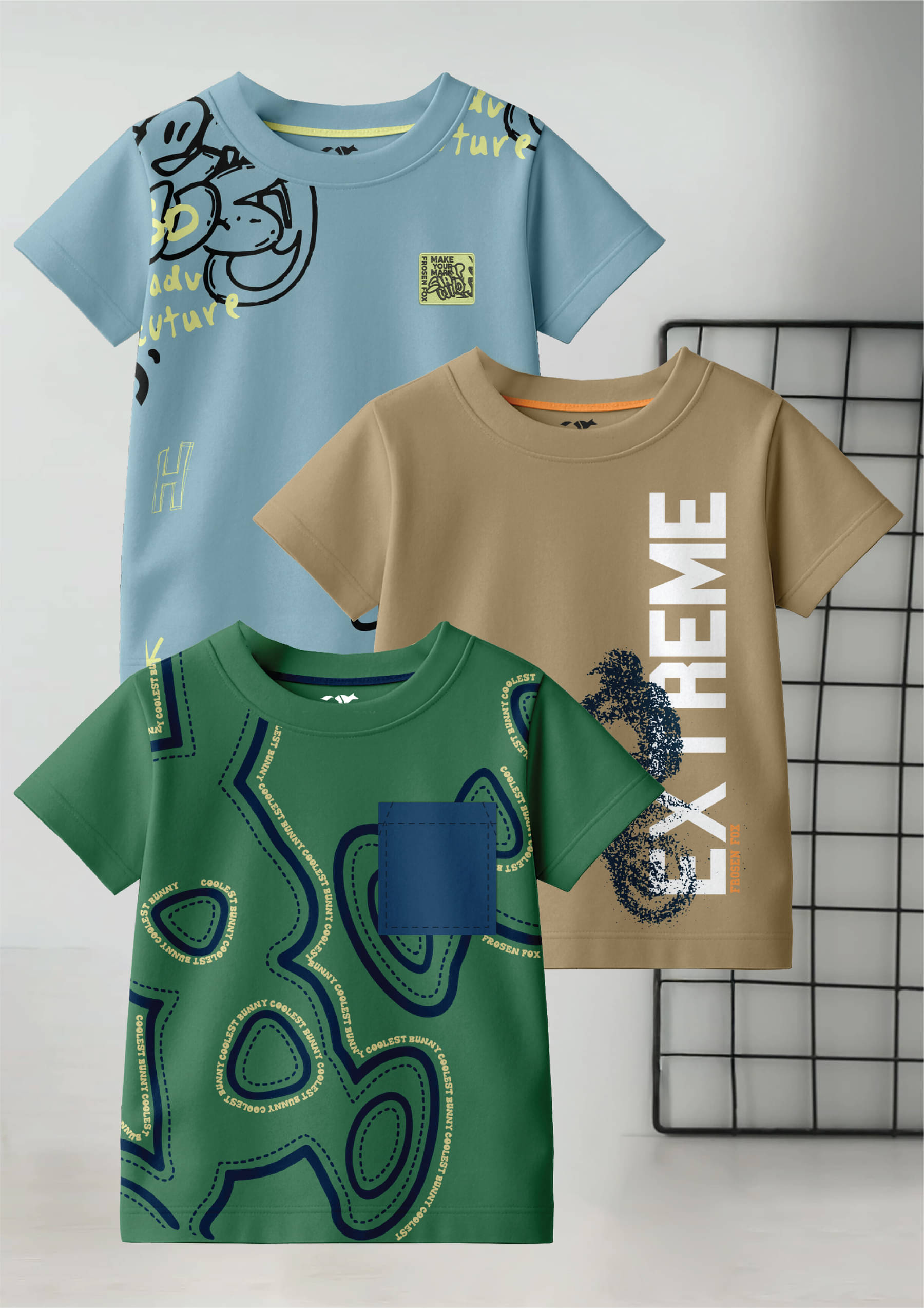     			FROSEN FOX Pack of 3 Boys Cotton T-Shirt ( Multicolor 12 )