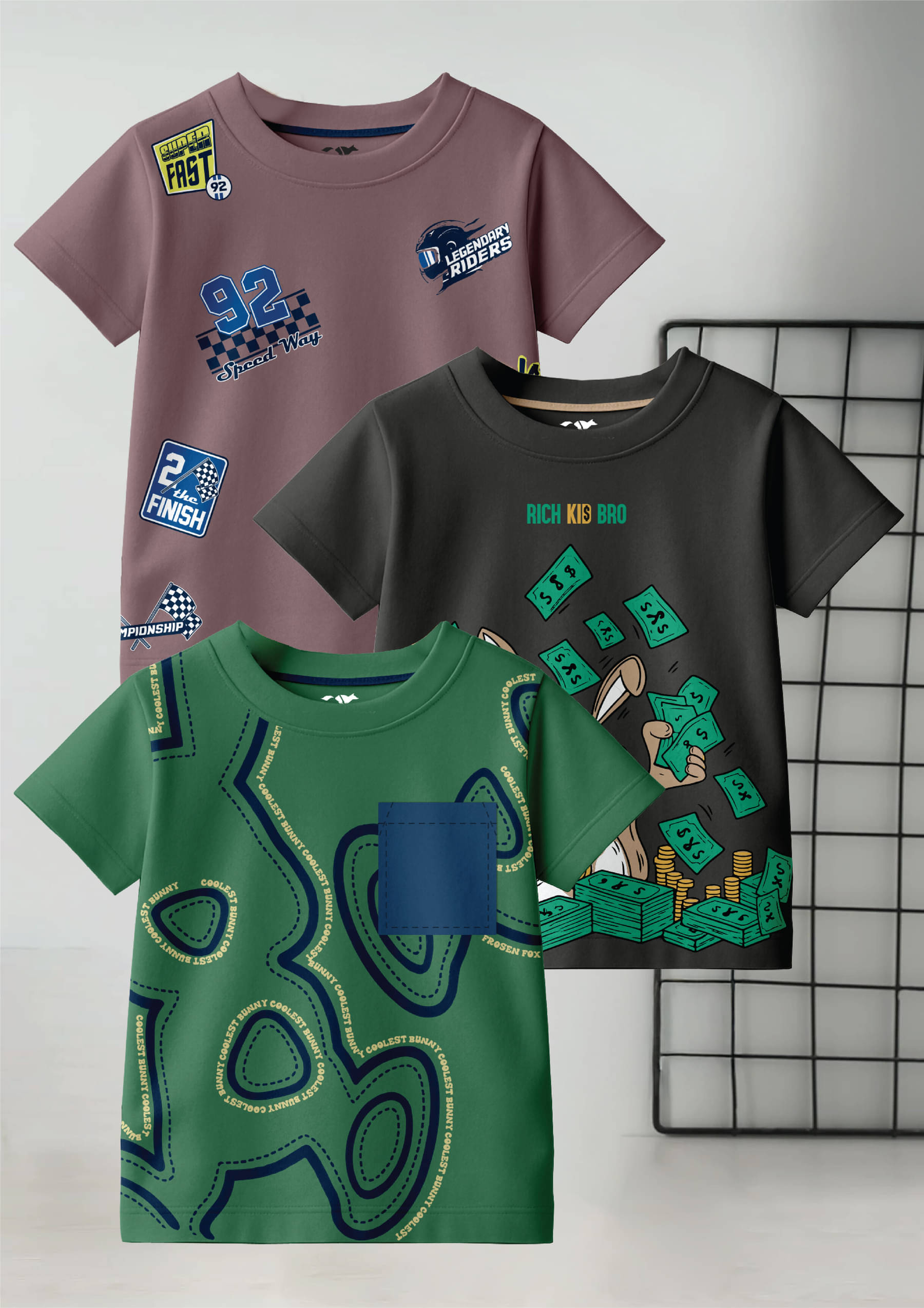     			FROSEN FOX Pack of 3 Boys Cotton T-Shirt ( Multicolor 8 )