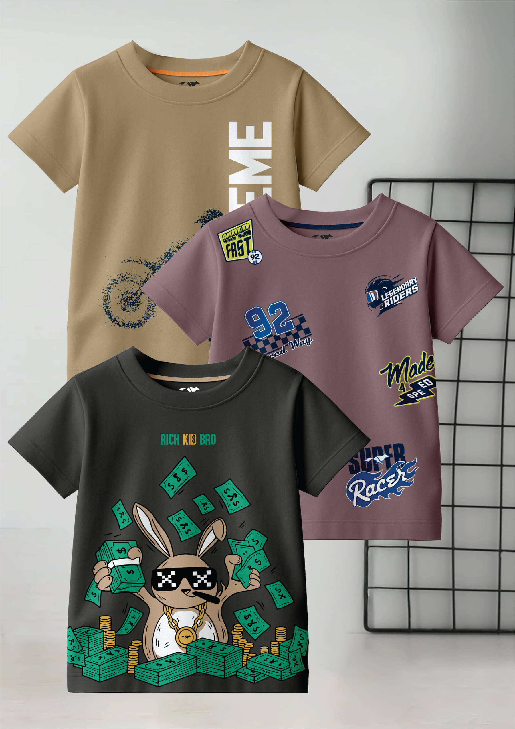     			FROSEN FOX Pack of 3 Boys Cotton T-Shirt ( Multicolor 1 )