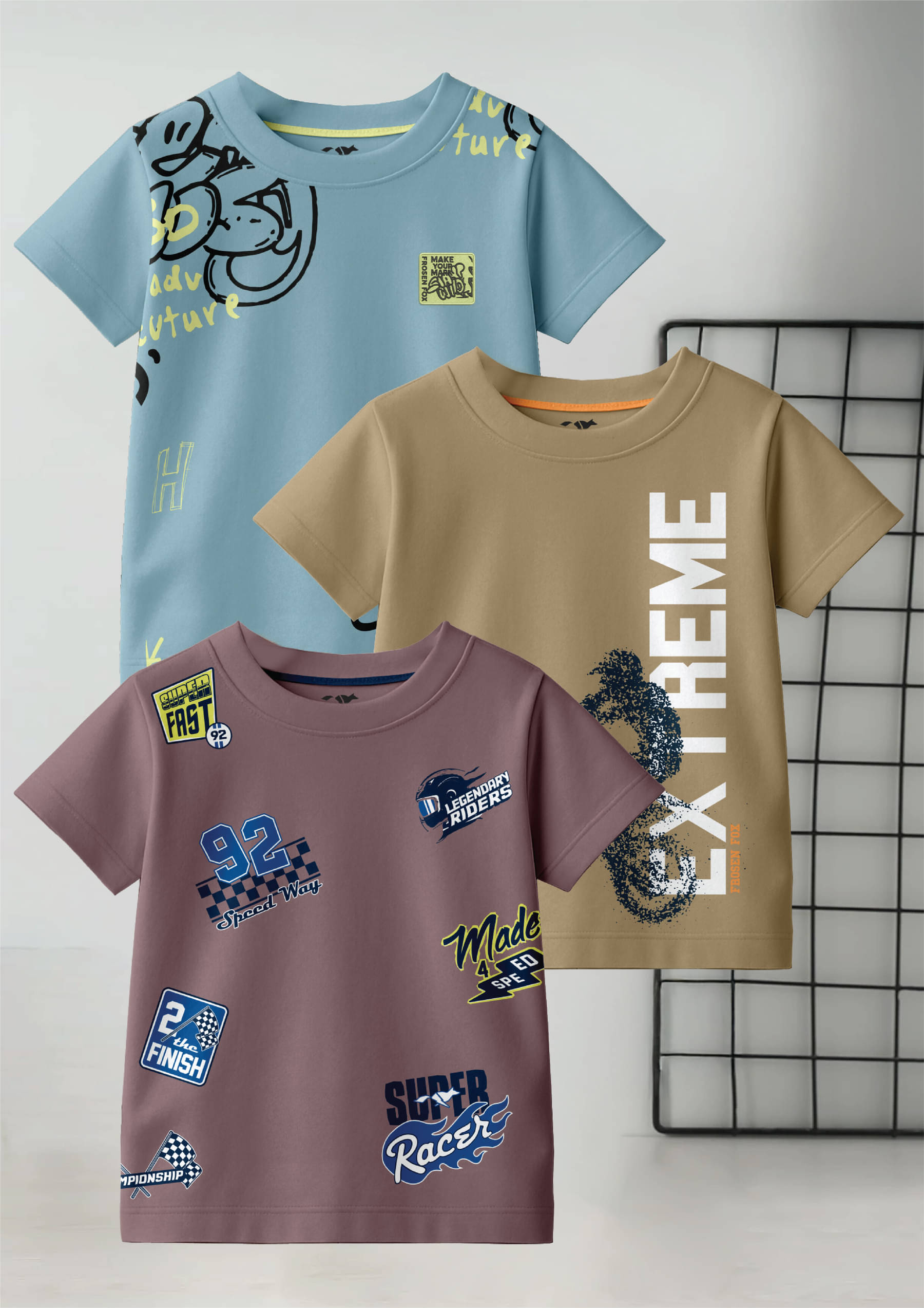     			FROSEN FOX Pack of 3 Boys Cotton T-Shirt ( Multicolor 9 )