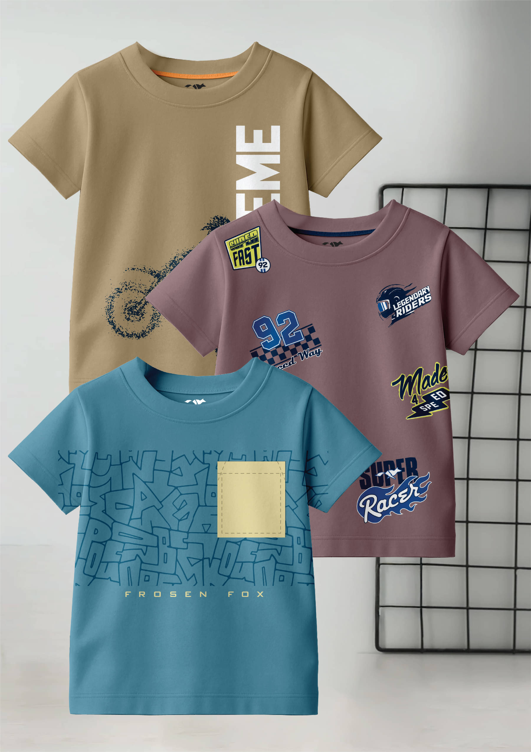     			FROSEN FOX Pack of 3 Boys Cotton T-Shirt ( Multicolor 4 )