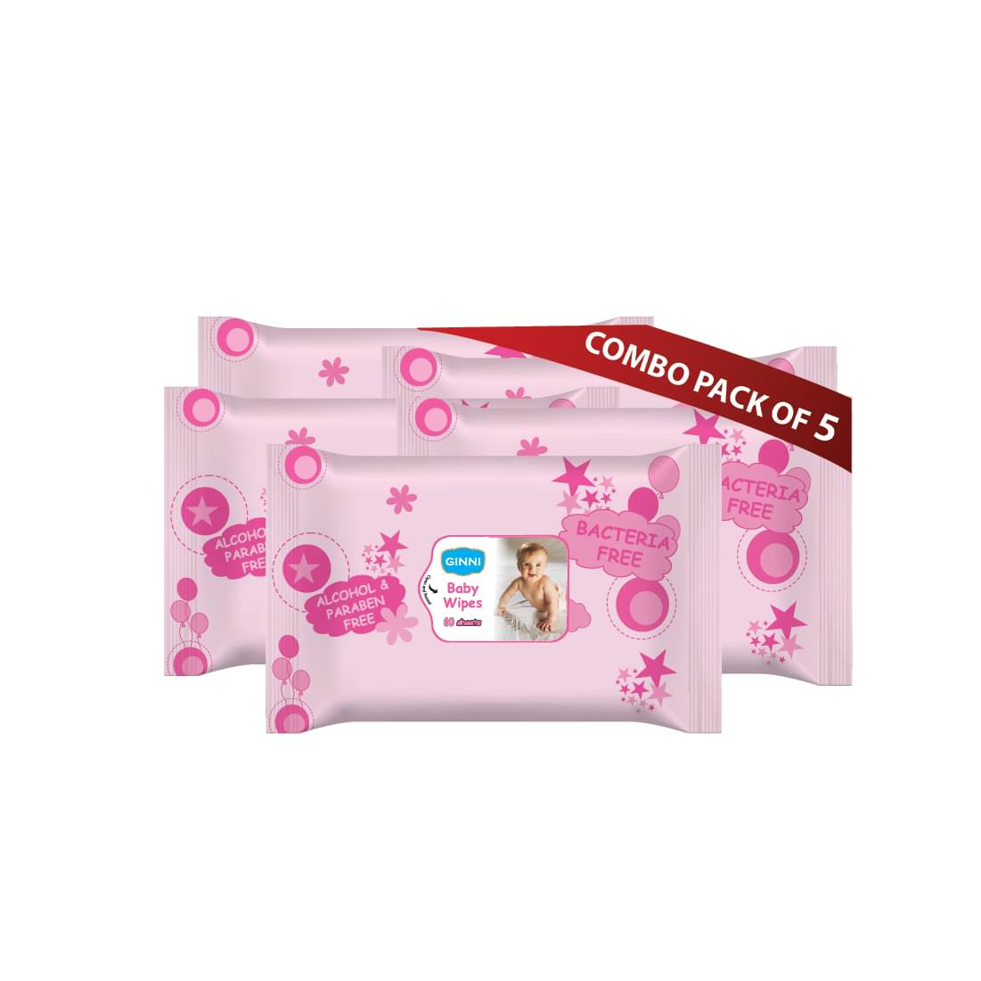     			Ginni Non Scented Wet wipes For Babies ( Pack of 5 )