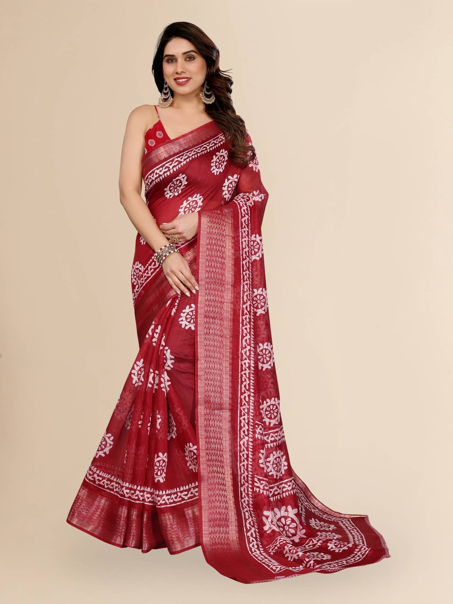     			HEMA SILK MILLS Cotton Blend Printed Regular Saree With Unstitched Blouse Piece ( Maroon )