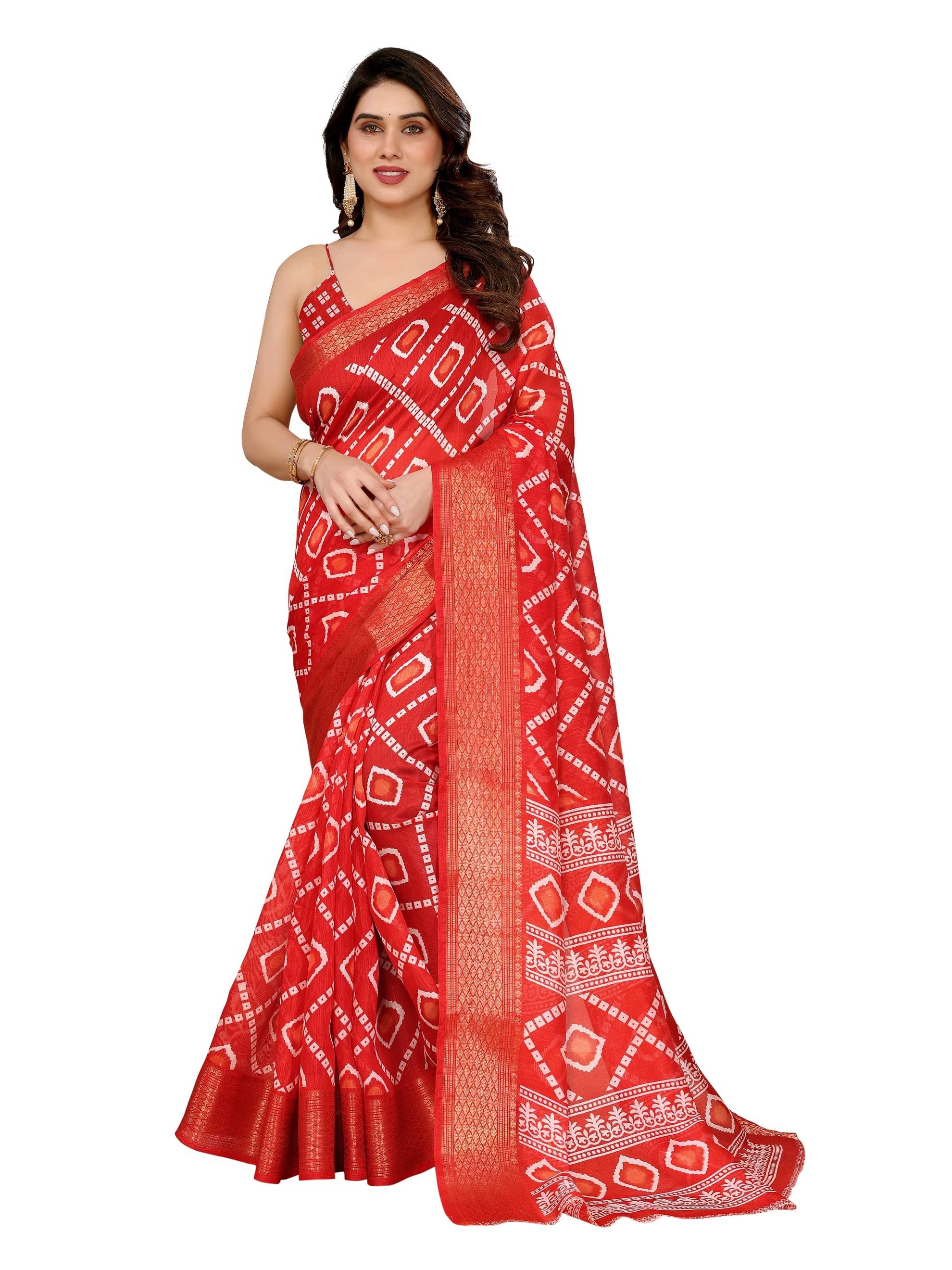     			HEMA SILK MILLS Cotton Blend Printed Regular Saree With Unstitched Blouse Piece ( Red )