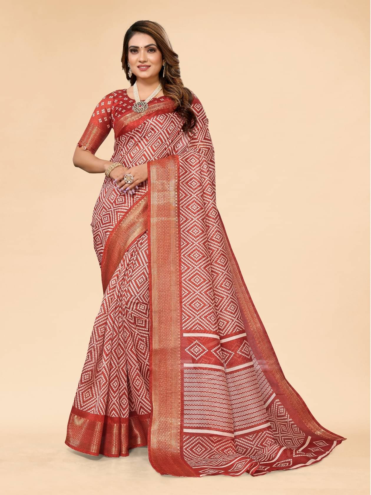 HEMA SILK MILLS Cotton Blend Printed Regular Saree With Unstitched Blouse Piece ( Orange ) HEMA SILK MILLS Cotton Blend Printed Regular Saree With Unstitched Blouse Piece ( Orange )