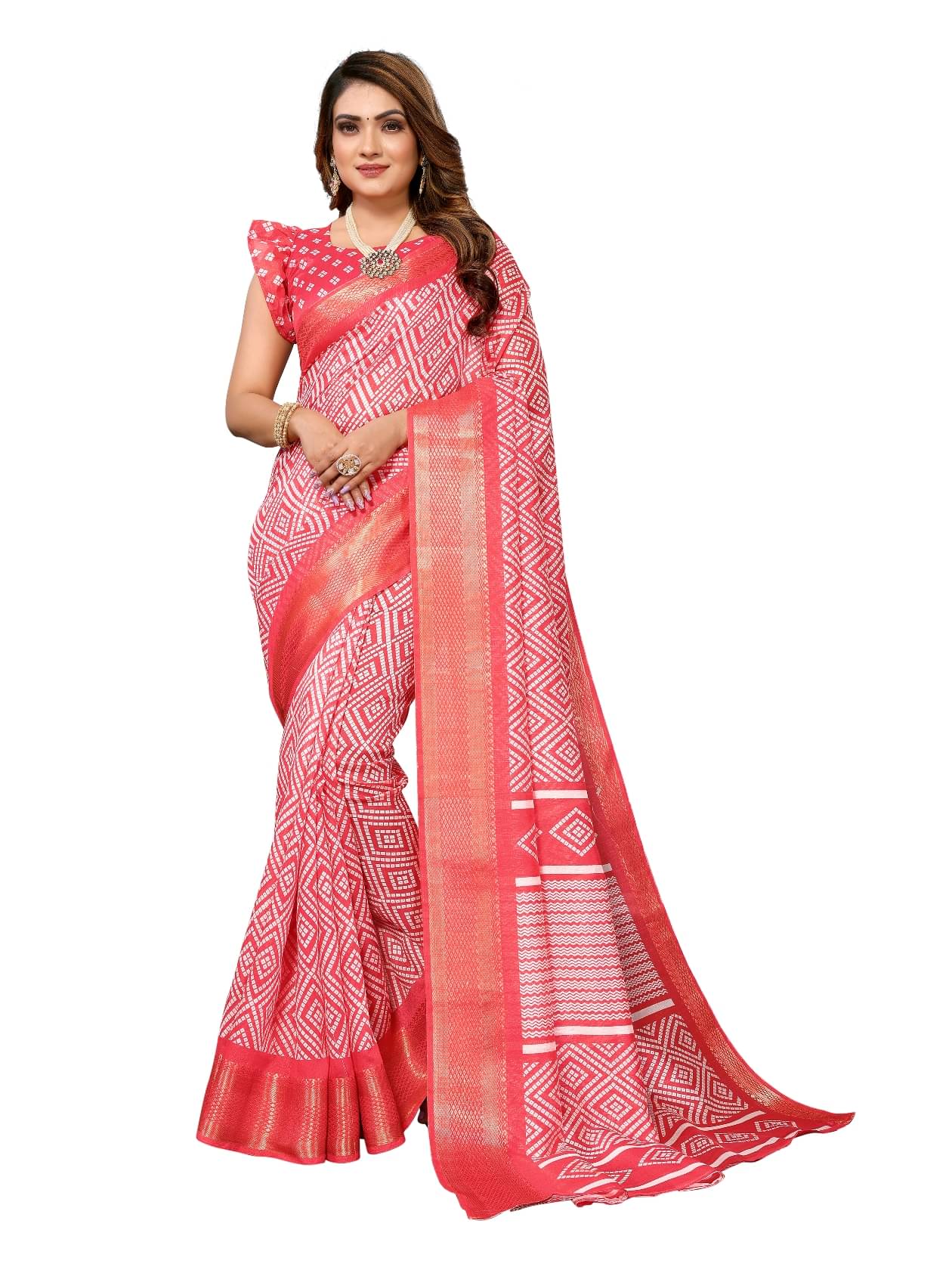 HEMA SILK MILLS Cotton Blend Printed Regular Saree With Unstitched Blouse Piece ( Pink ) HEMA SILK MILLS Cotton Blend Printed Regular Saree With Unstitched Blouse Piece ( Pink )