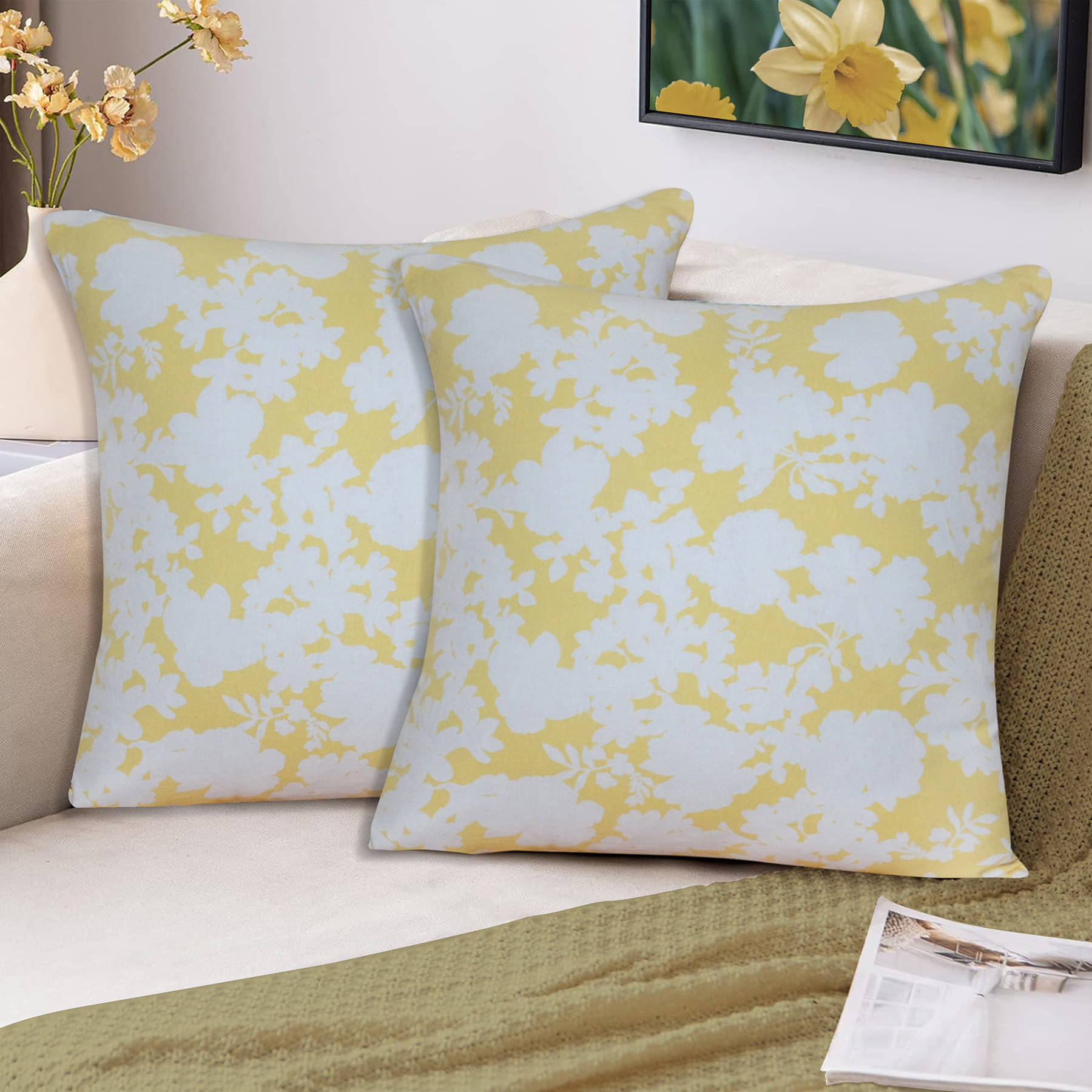 Home Colors Set of 2 Cotton Floral Square Cushion Cover (45X45)cm - Yellow Home Colors Set of 2 Cotton Floral Square Cushion Cover (45X45)cm - Yellow