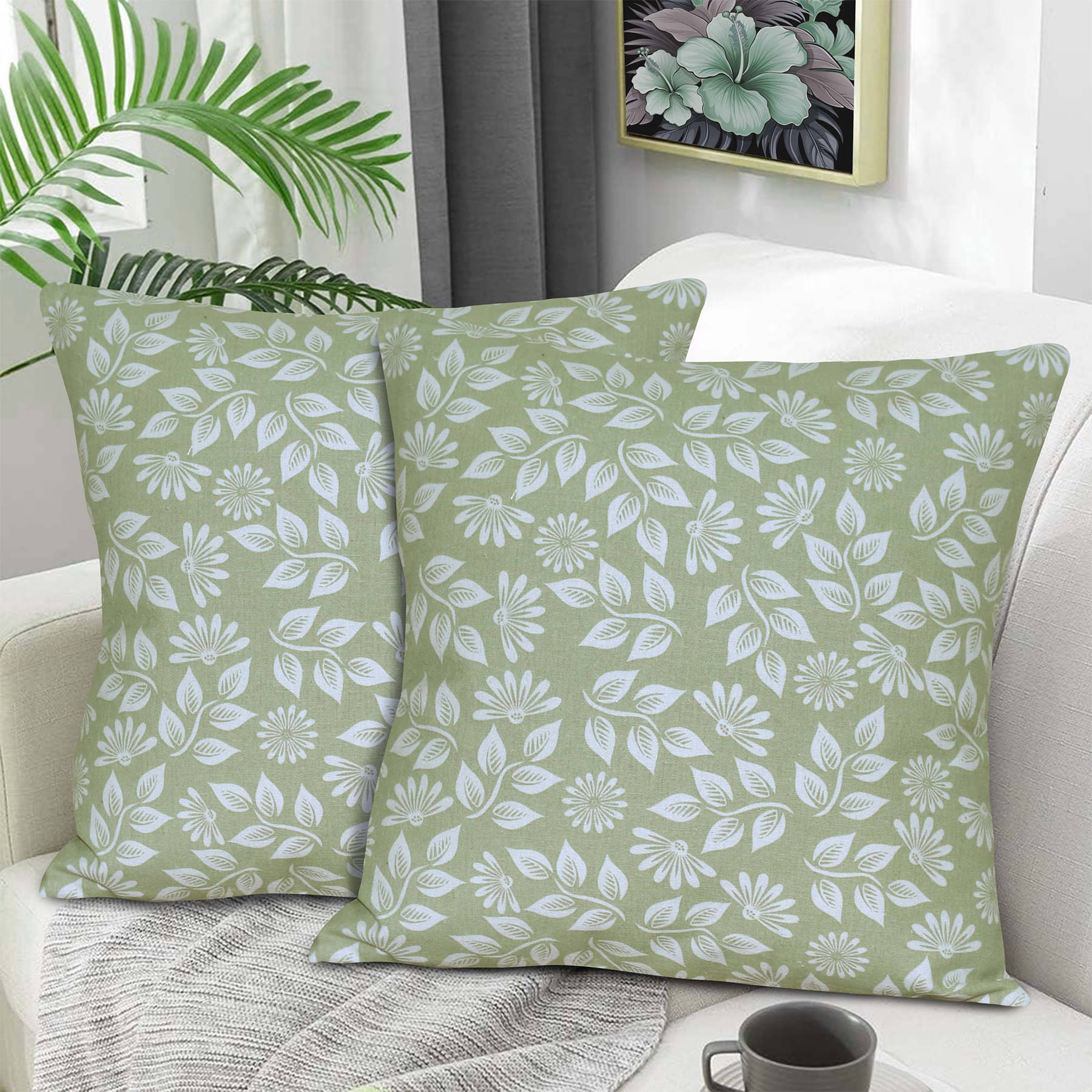     			Home Colors Set of 2 Cotton Floral Square Cushion Cover (45X45)cm - Green