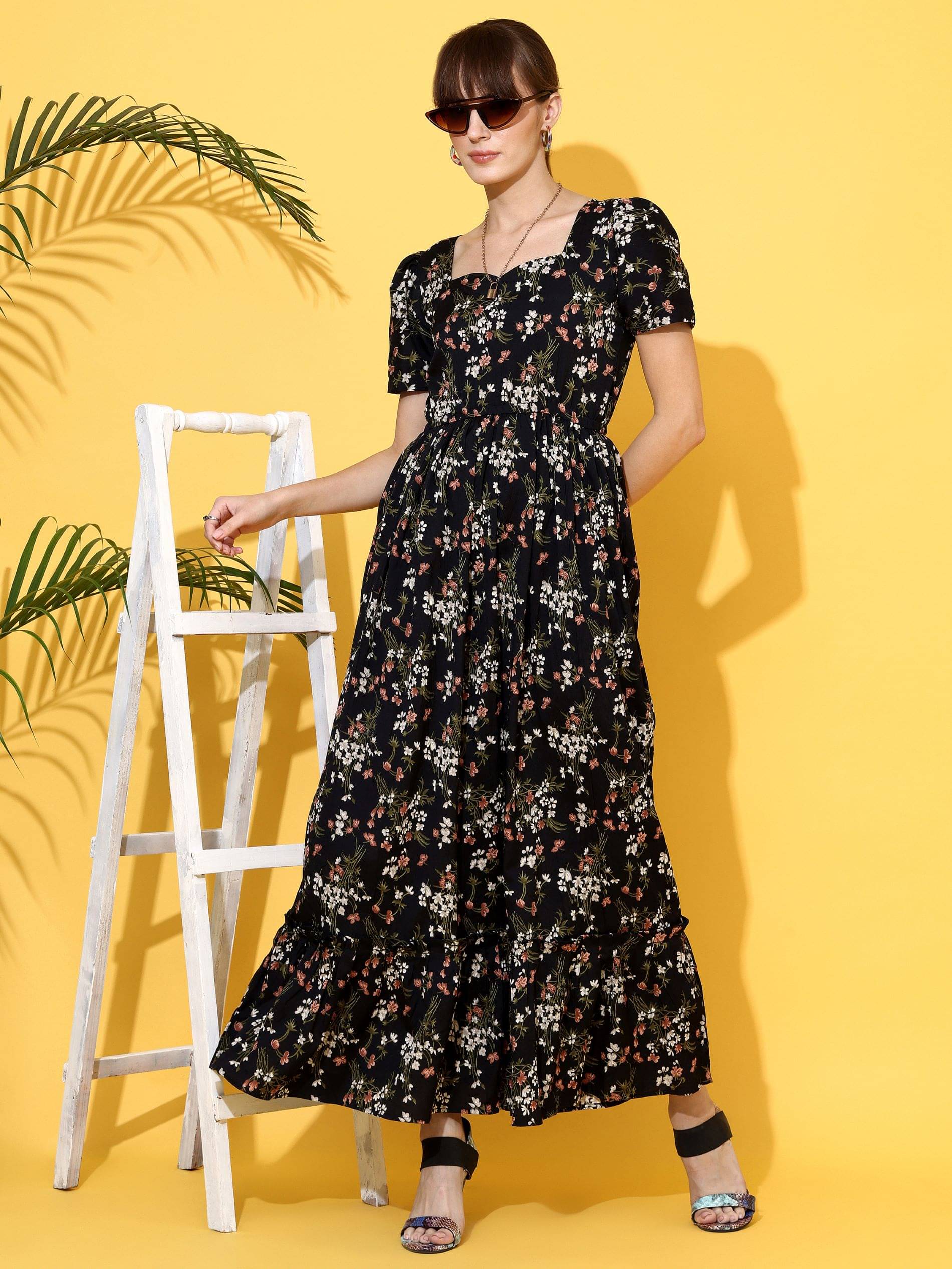     			Honky Tonky Women Crepe Printed Fit & Flare Dress ( Black )