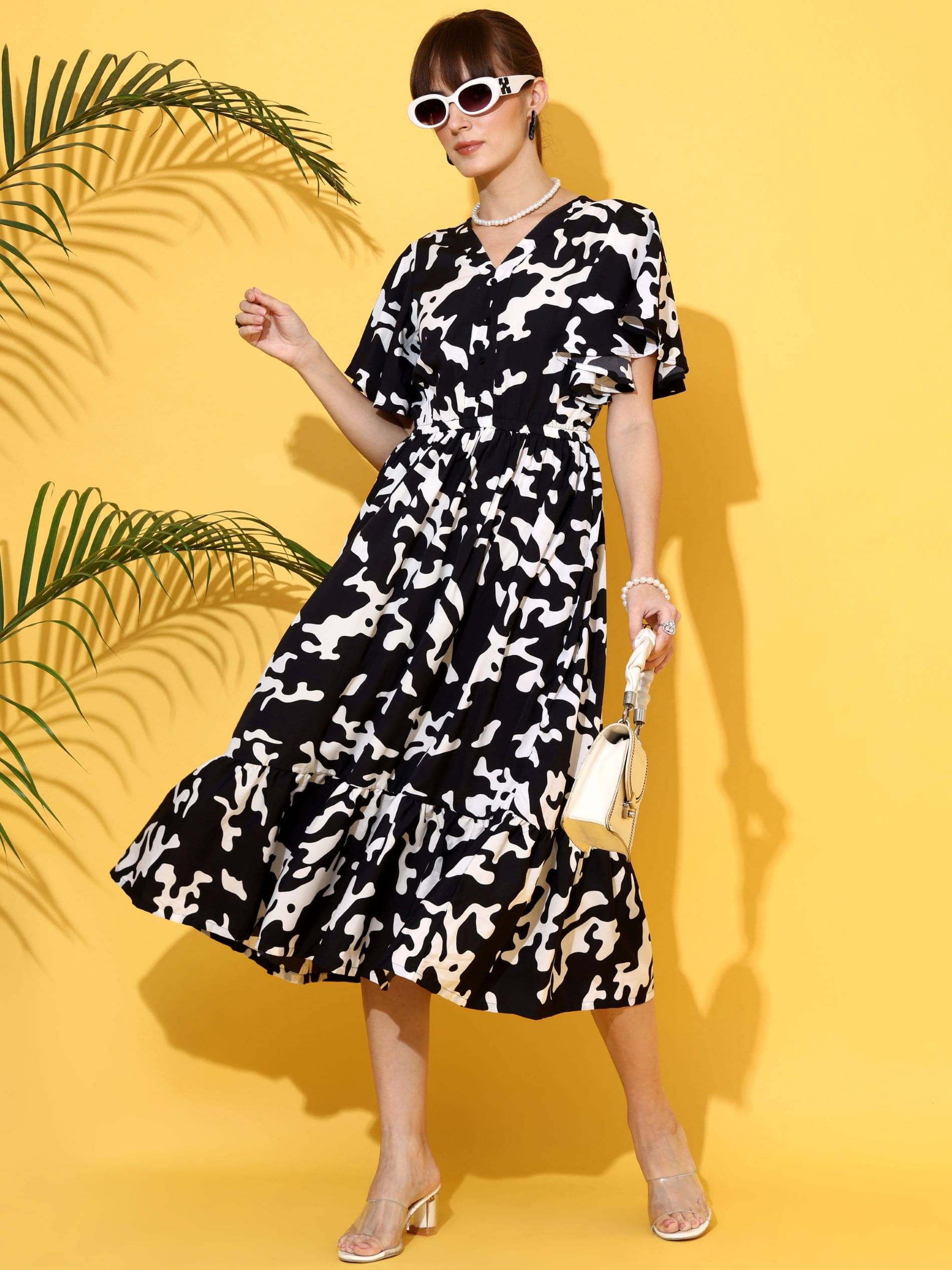 Honky Tonky Women Crepe Printed Fit & Flare Dress ( Black ) Honky Tonky Women Crepe Printed Fit & Flare Dress ( Black )