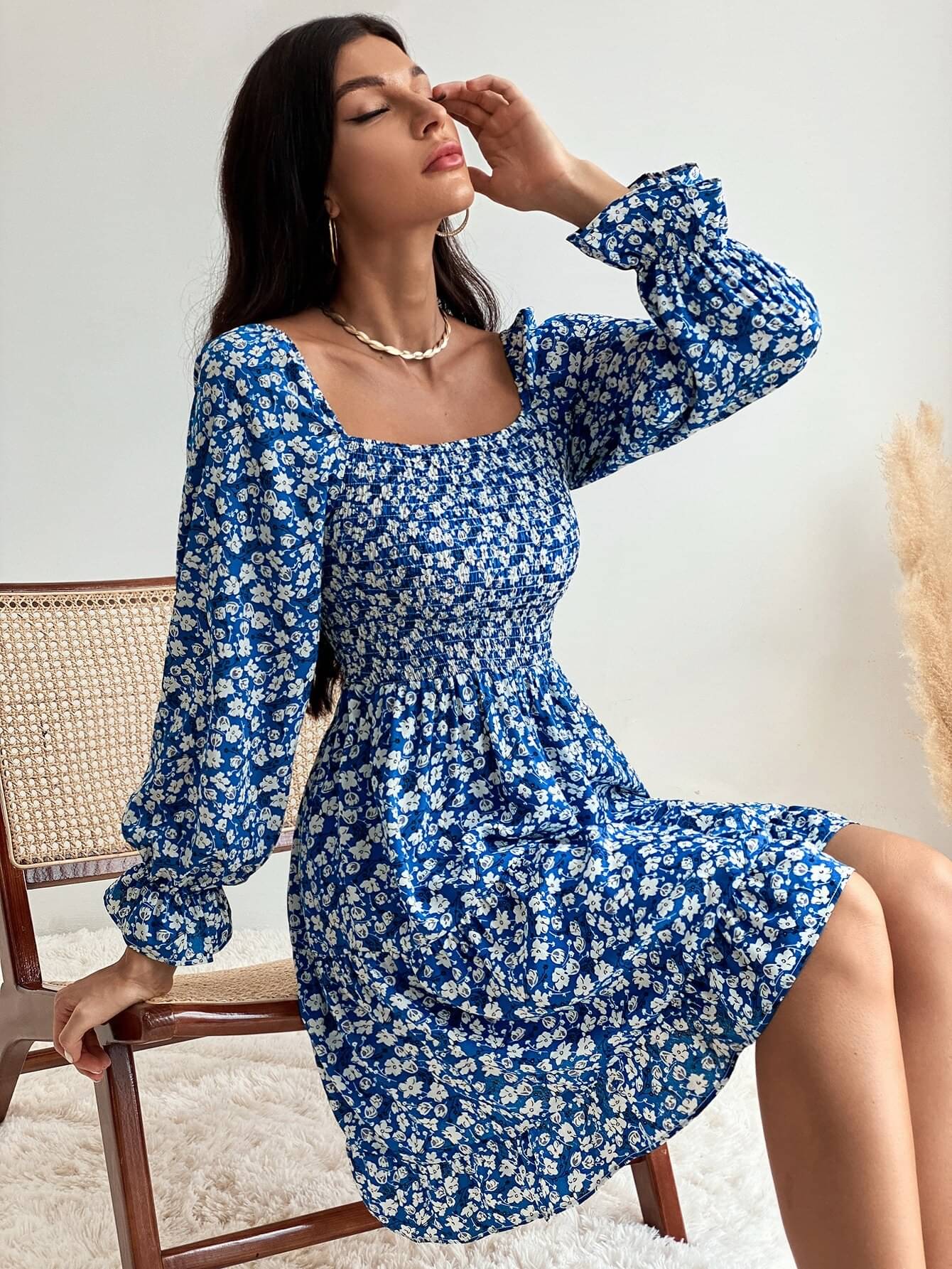     			Honky Tonky Women Crepe Printed Fit & Flare Dress ( Blue )