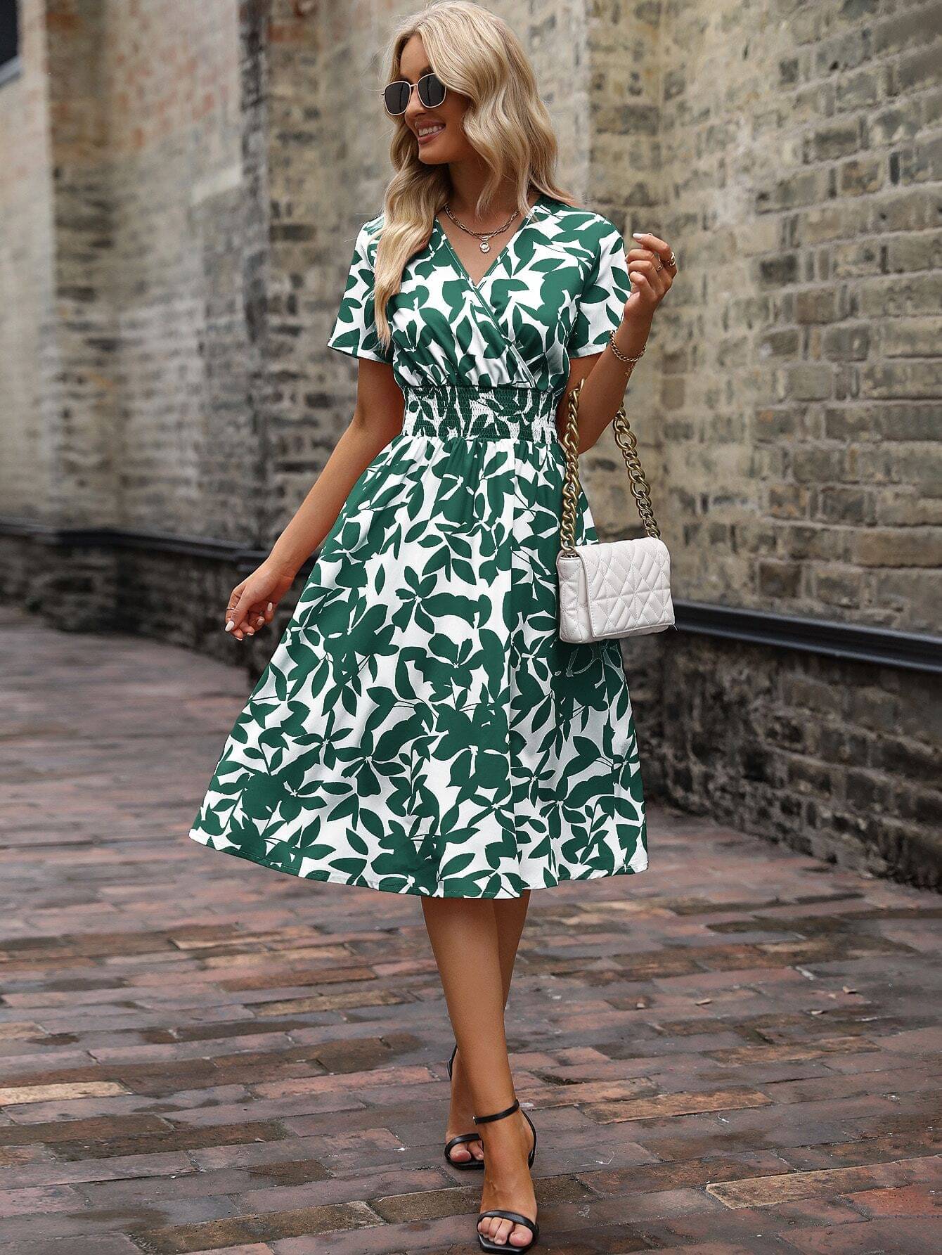     			Honky Tonky Women Crepe Printed Fit & Flare Dress ( Green )