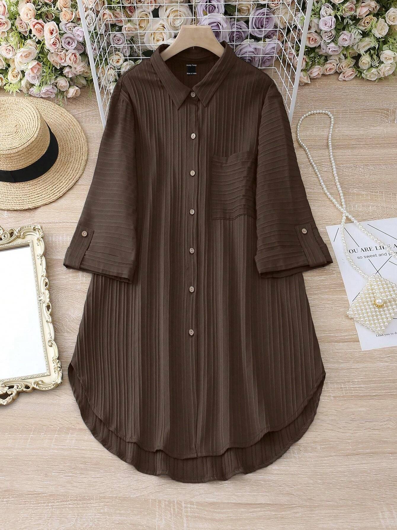     			Honky Tonky Women Polyester Self Design A-line Dress ( Brown )