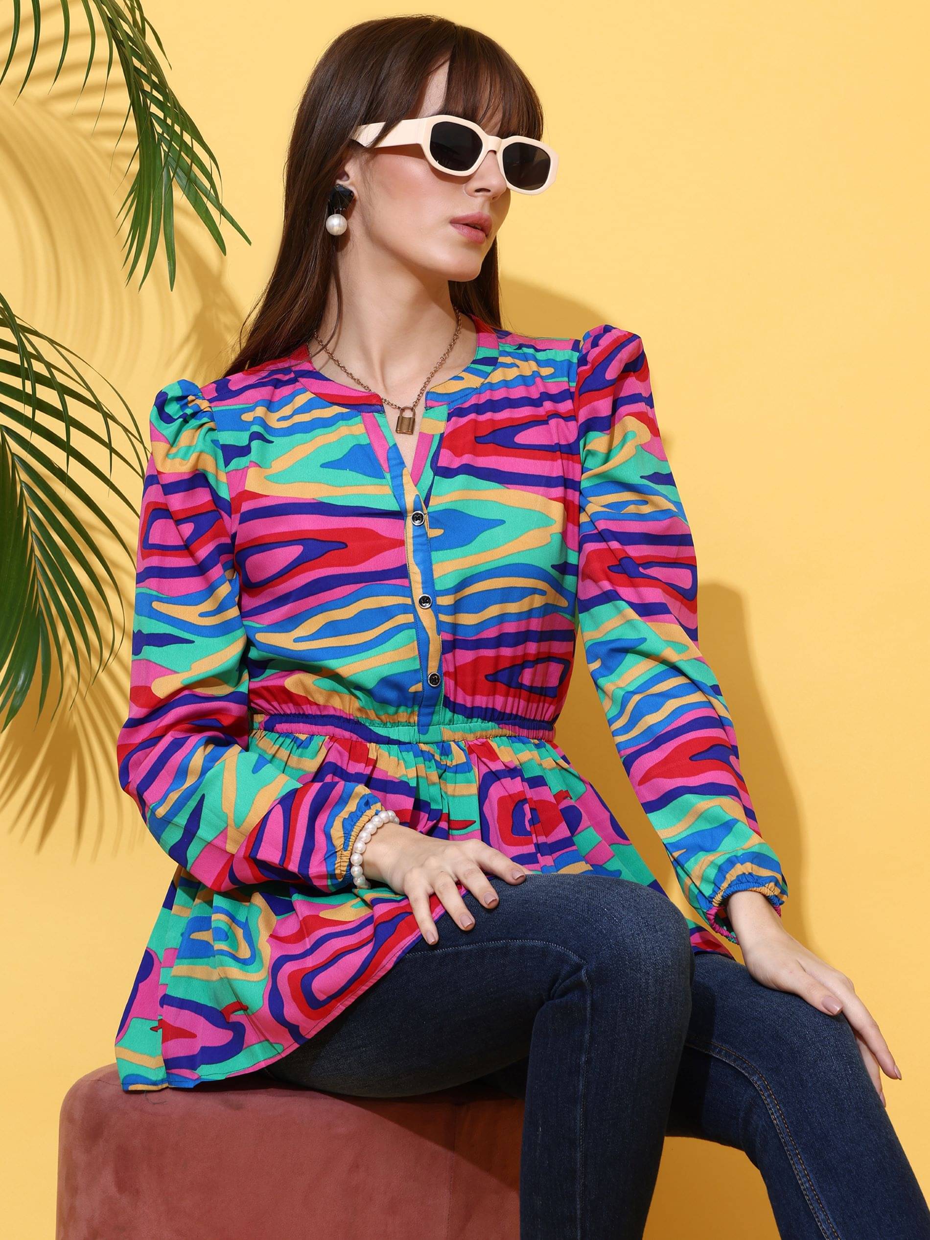 Honky Tonky Women's Crepe Regular Top ( Multicolor 1 ) Honky Tonky Women's Crepe Regular Top ( Multicolor 1 )