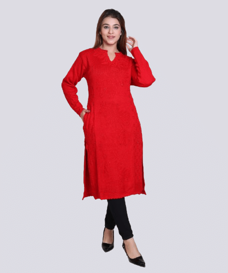 Japroz Women Woollen Embellished Straight Kurti ( Red ) Japroz Women Woollen Embellished Straight Kurti ( Red )