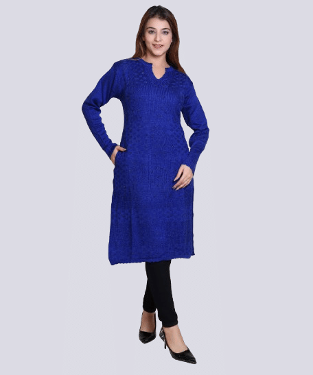Japroz Women Woollen Embellished Straight Kurti ( Navy ) - Kurtis, Tunics | Buy online on ZillyBuy