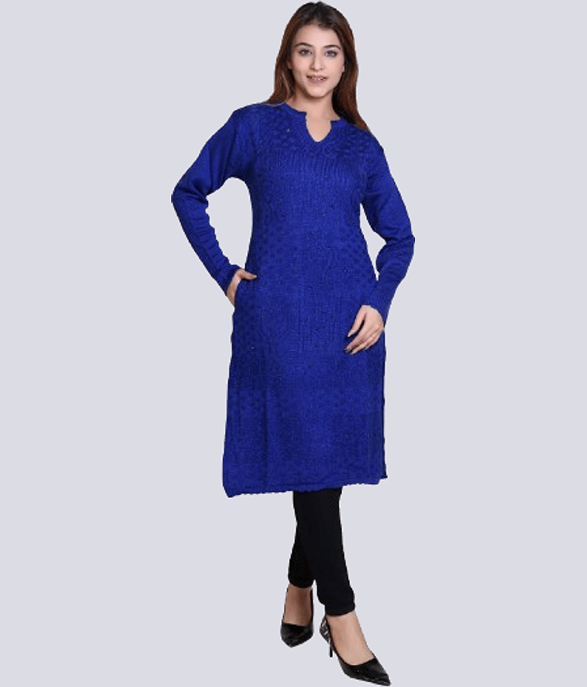 Japroz Women Woollen Embellished Straight Kurti ( Navy ) - Kurtis, Tunics | Buy online on ZillyBuy