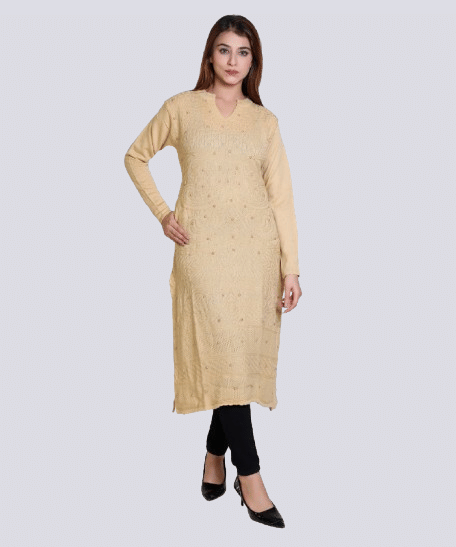 Japroz Women Woollen Self Design Straight Kurti ( Beige ) - Kurtis, Tunics | Buy online on ZillyBuy