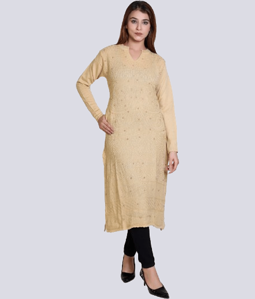 Japroz Women Woollen Self Design Straight Kurti ( Beige ) - Kurtis, Tunics | Buy online on ZillyBuy