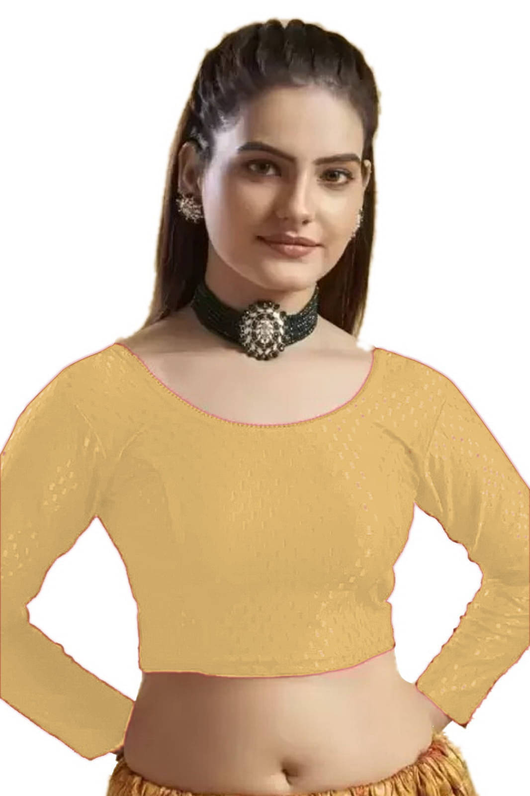     			Jay Jagdamba suit house Beige Readymade without Pad Cotton Blend Women's Blouse ( Pack of 1 )
