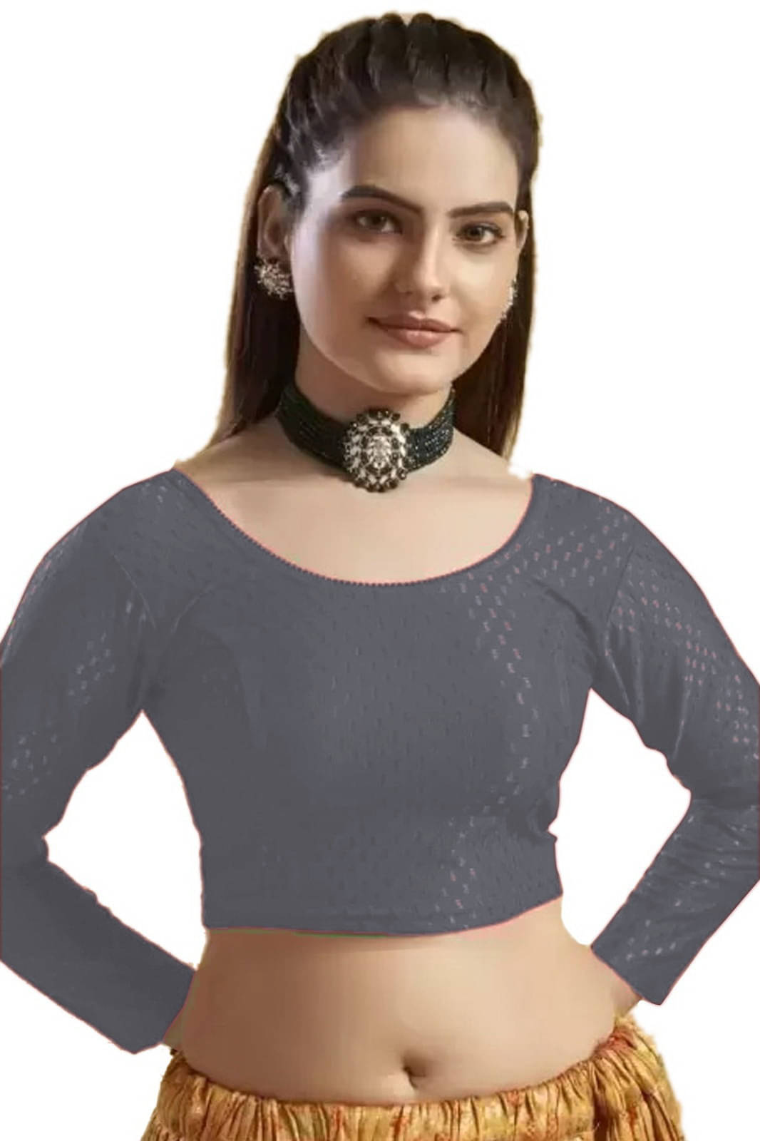     			Jay Jagdamba suit house Grey Readymade without Pad Cotton Blend Women's Blouse ( Pack of 1 )